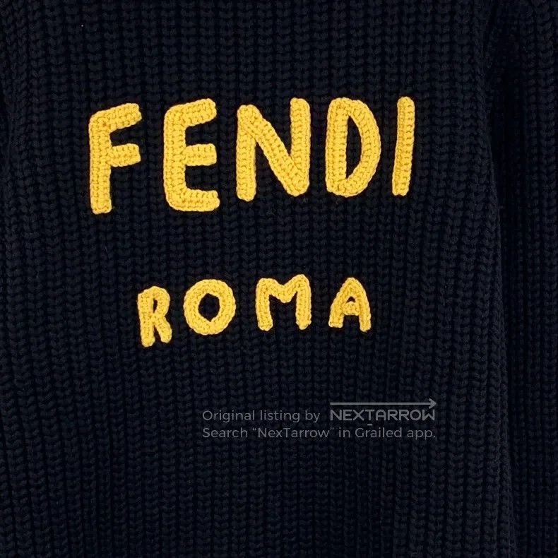 Fendi Fendi Black Logo Letter Embroidered Wool Round Neck Long S Size US L / EU 52-54 / 3 - 4 Thumbnail