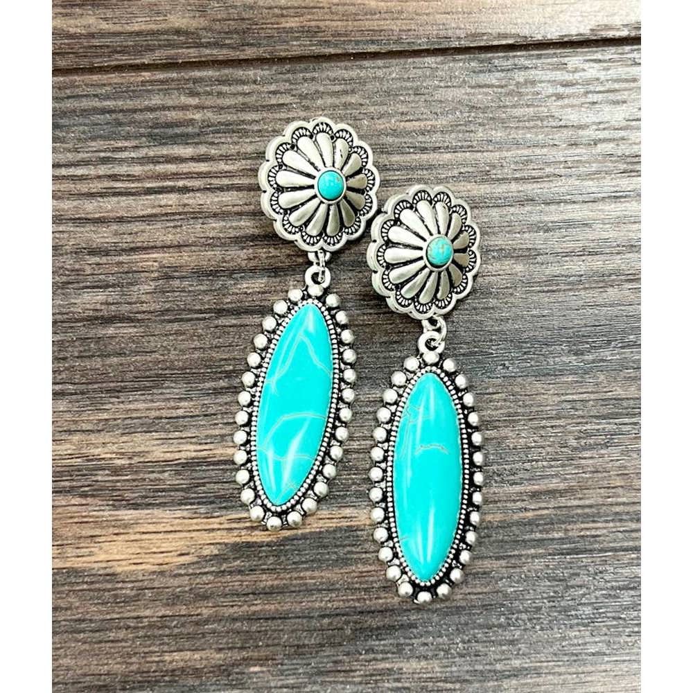 Other Turquoise Concho Stud Drop Earrings, Native American Design, Size ONE SIZE - 8 Thumbnail