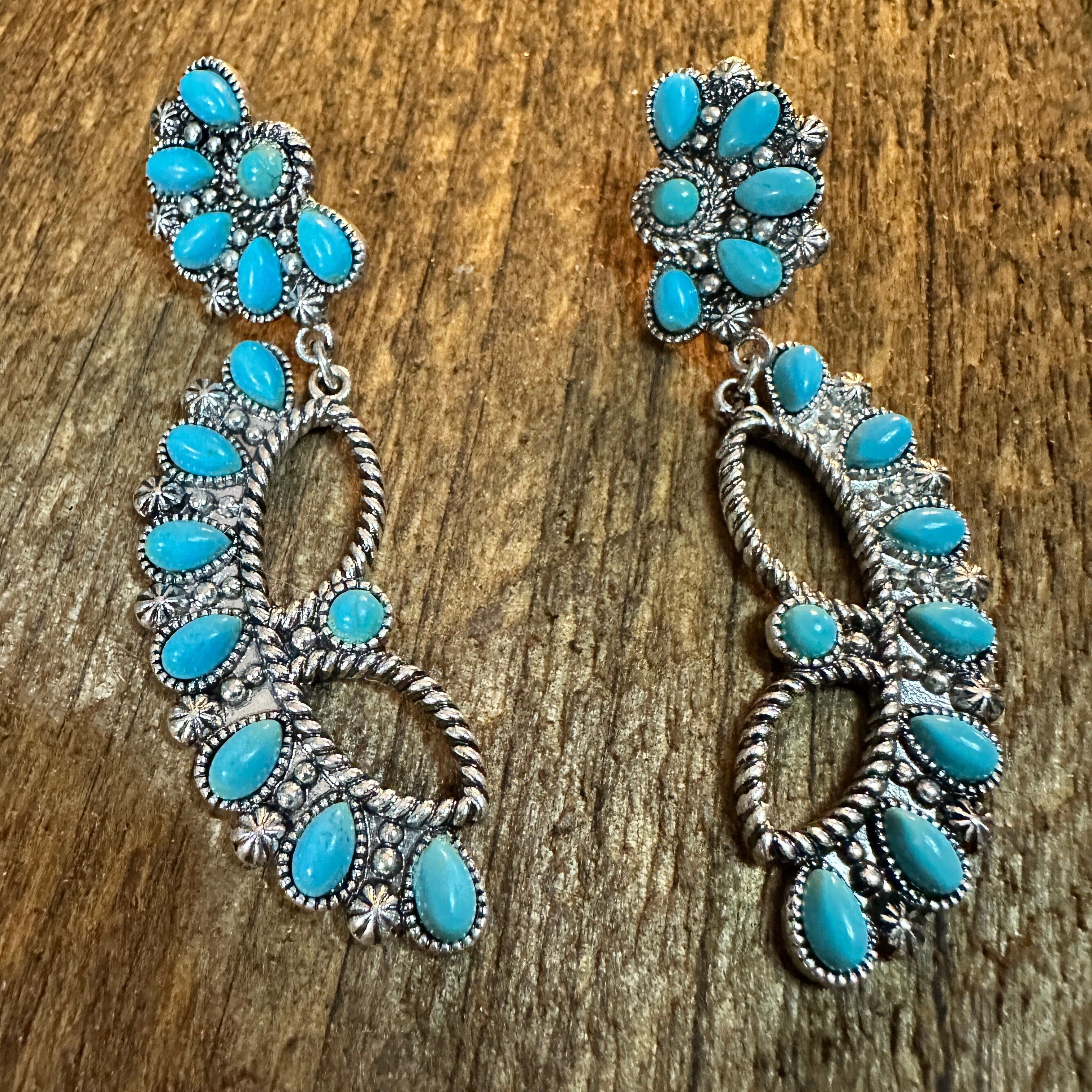 Other Turquoise Teardrop Cabochon Western Floral Ear Climber Earri Size ONE SIZE - 3 Thumbnail