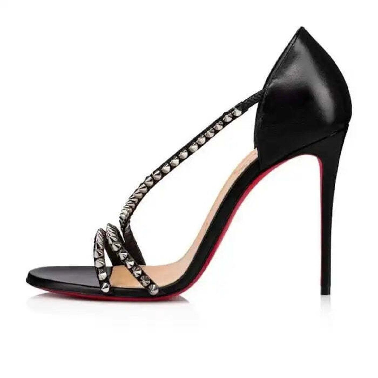 Christian Louboutin So Spike 100 Black Silver Ankle Strap Sandal Heel Pump 41 Size US 11 / IT 41 - 5 Thumbnail