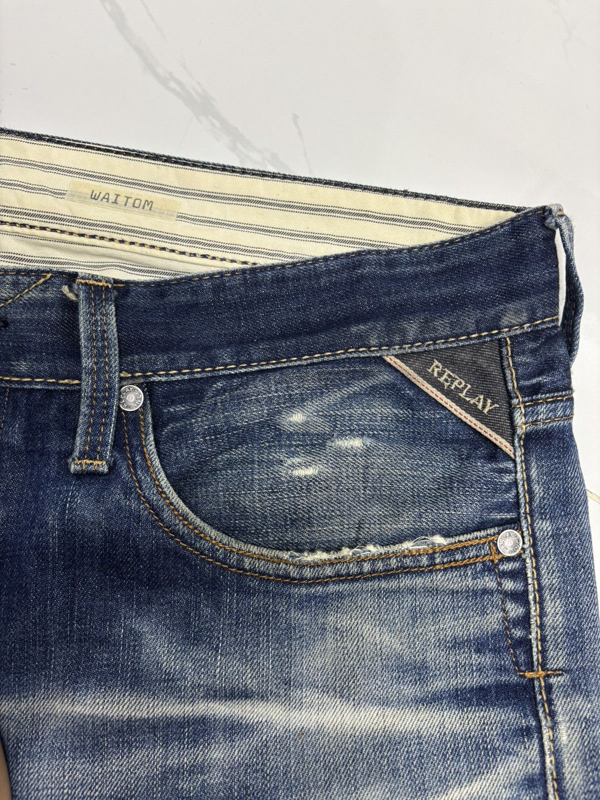 If Six Was Nine Vintage Distressed Denim Replay Selvedge Ripped Jeans Size US 35 - 12 Thumbnail
