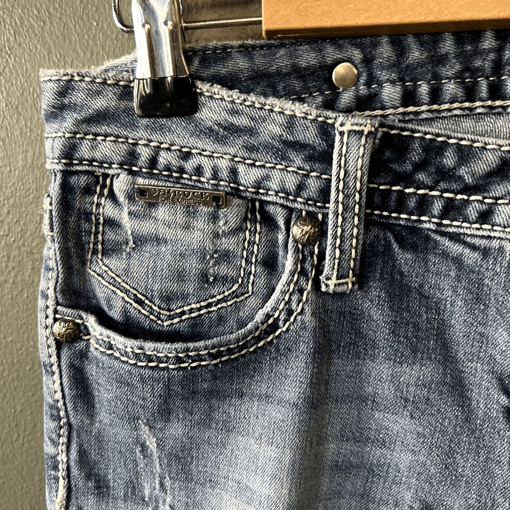 Express VINTAGE? No — ReRock Express Jeans Womens 4R Blue Denim Skinny Embroidered Hardware Logo Jeans (Blue) 30in Waist 31in Inseam Size 27" / US 4 / IT 40 - 3 Thumbnail