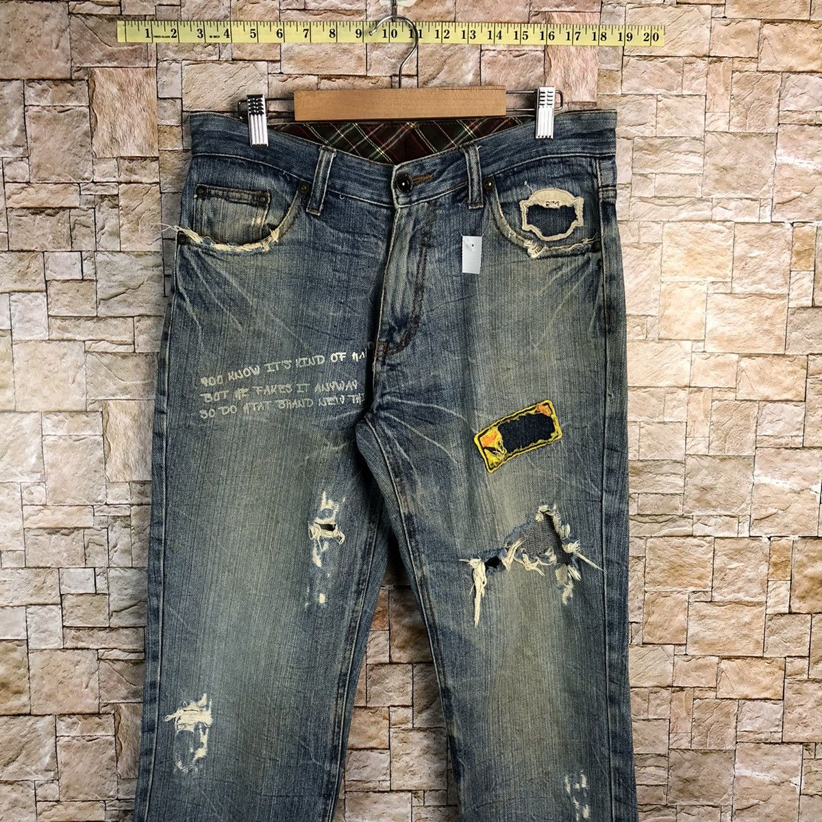 Japanese Brand One Beach Blue Distressed Denim Pants #A130 Size US 31 - 2 Thumbnail