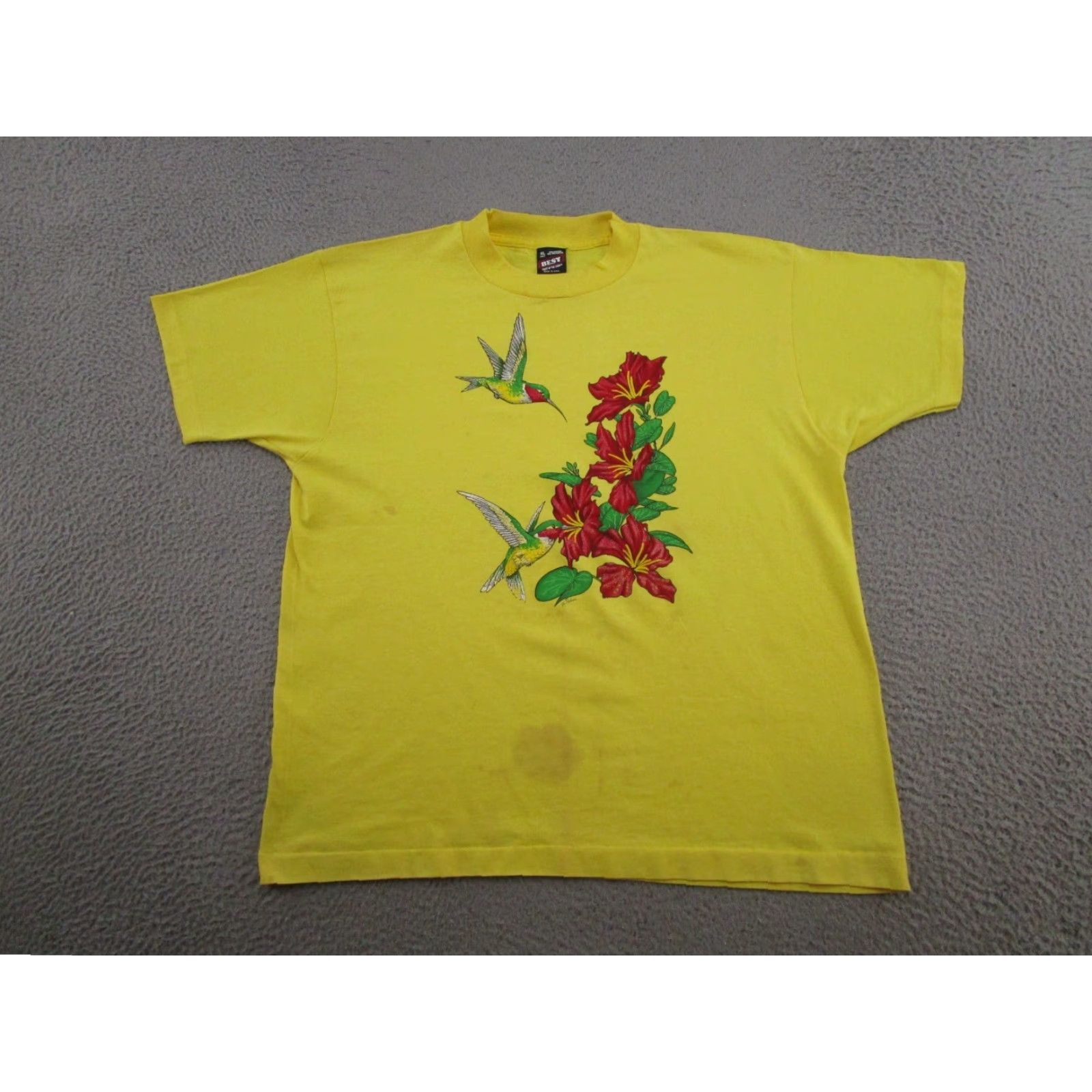 Fruit Of The Loom VINTAGE Hummingbird Flowers Single Stitch Graphic T-Shirt Mens XL Yellow Nike? Size US XL / EU 56 / 4 - 2 Thumbnail