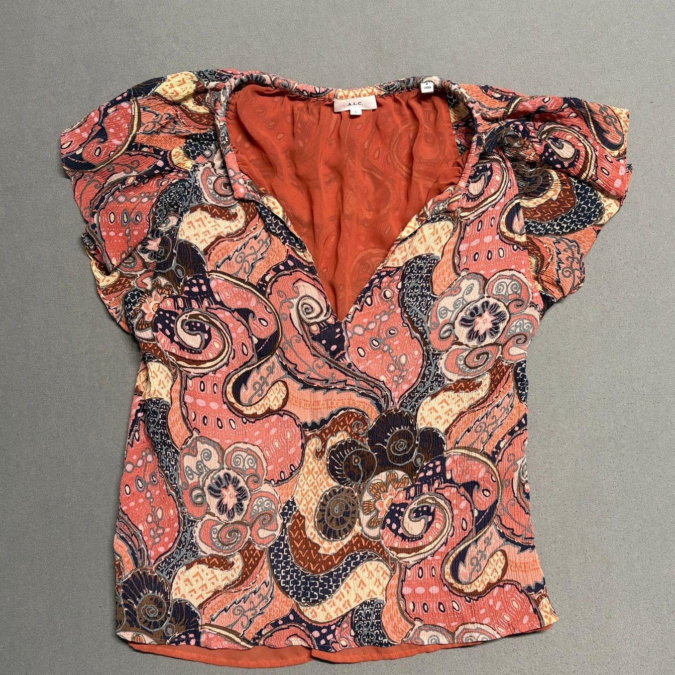 A.L.C. A.L.C. June Silk Ruffle Sleeve Top Paisley Multicolor Size 6 Size M / US 6-8 / IT 42-44 - 3 Thumbnail