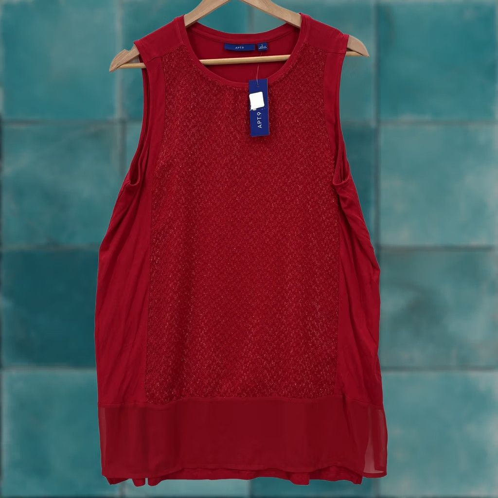 Apt. 9 APT 9 Shirt Womens Large Tango Red Sleeveless Tank Tunic Textured Hem Blouse Size L / US 10 / IT 46 - 1 Thumbnail