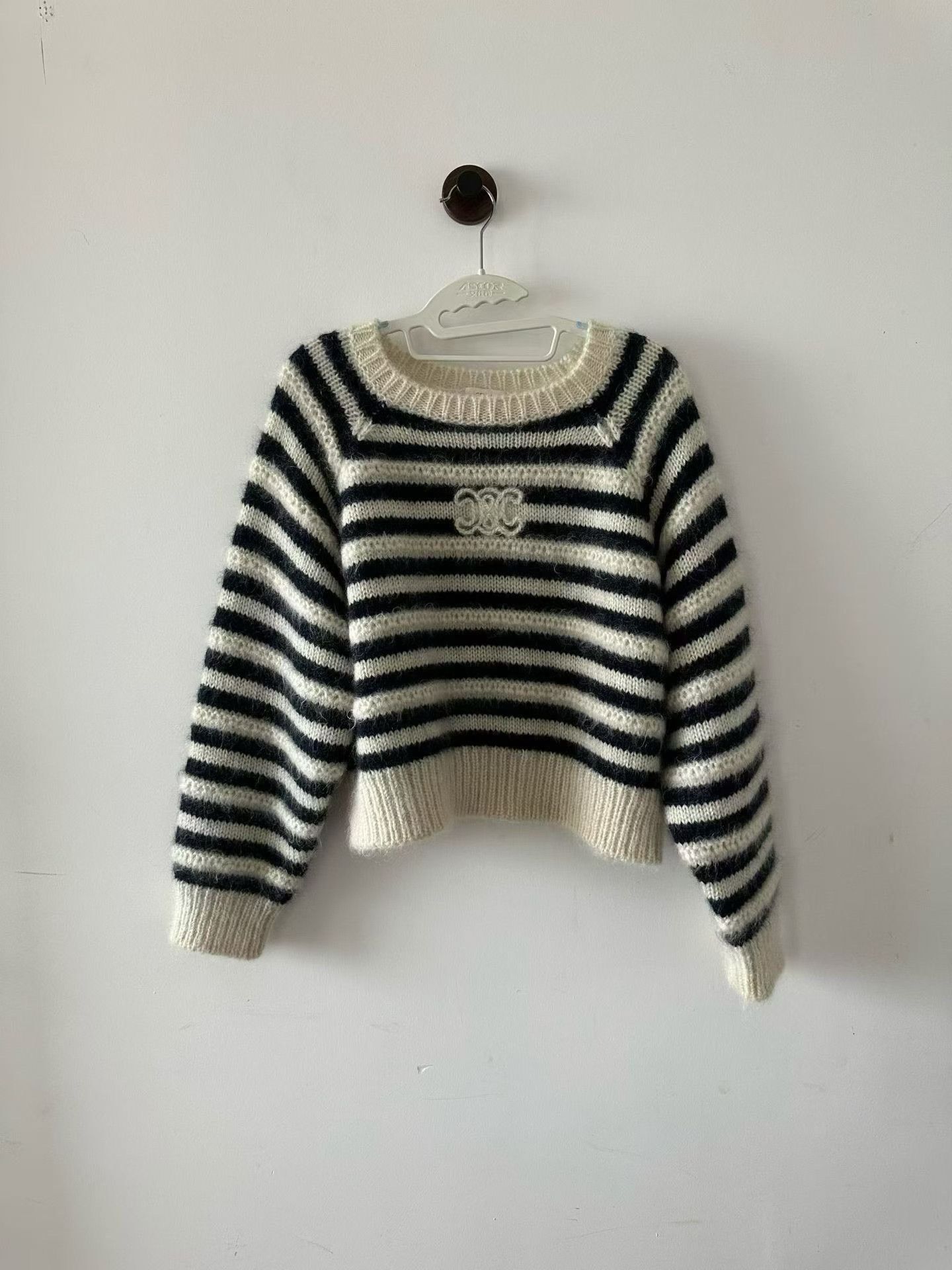 Celine Celine Striped Triomphe Logo Mohair Sweater Size S / US 4 / IT 40 - 1 Thumbnail