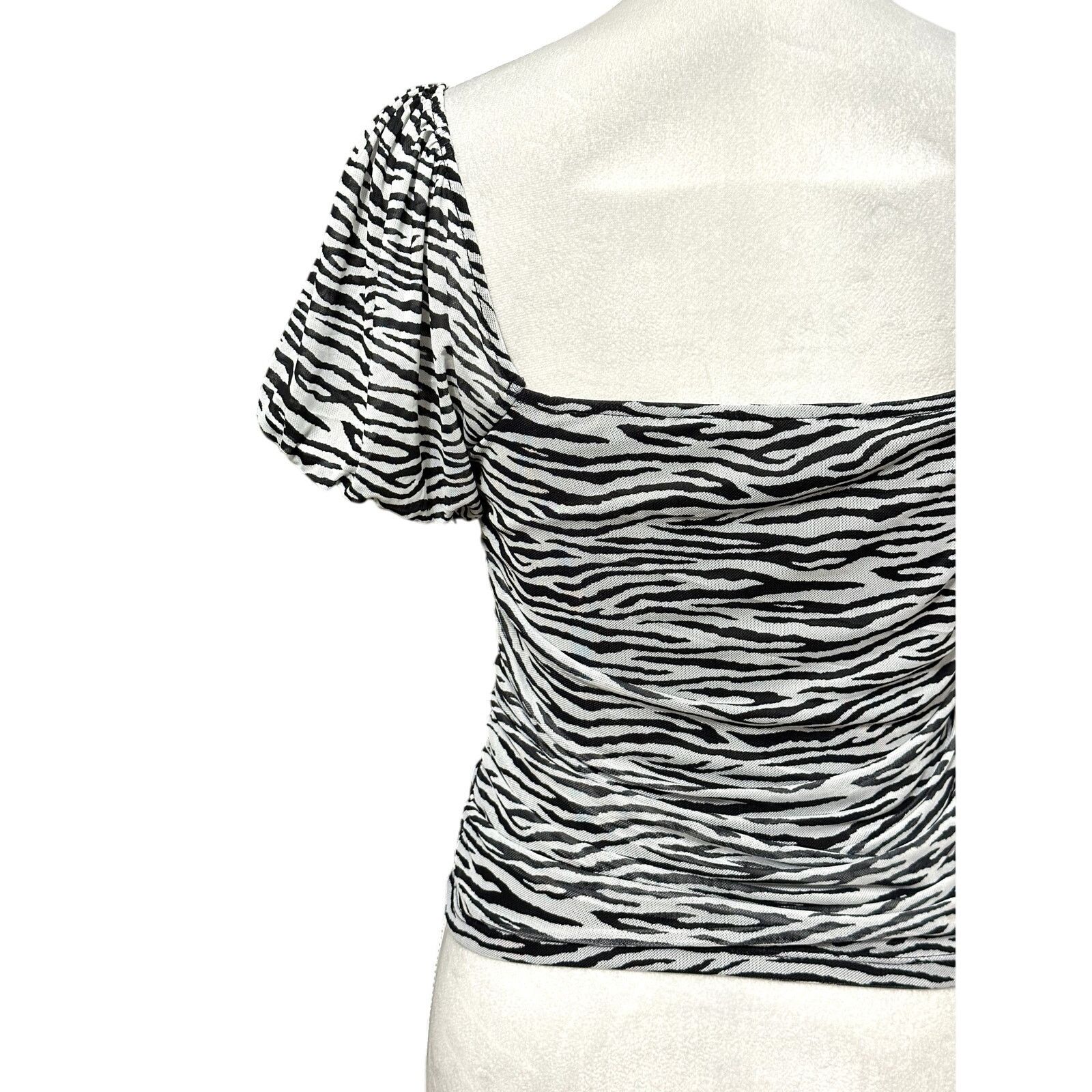 Other Elodie Puff Blouse Animal Print Square Neck Black & White M Size M / US 6-8 / IT 42-44 - 5 Thumbnail