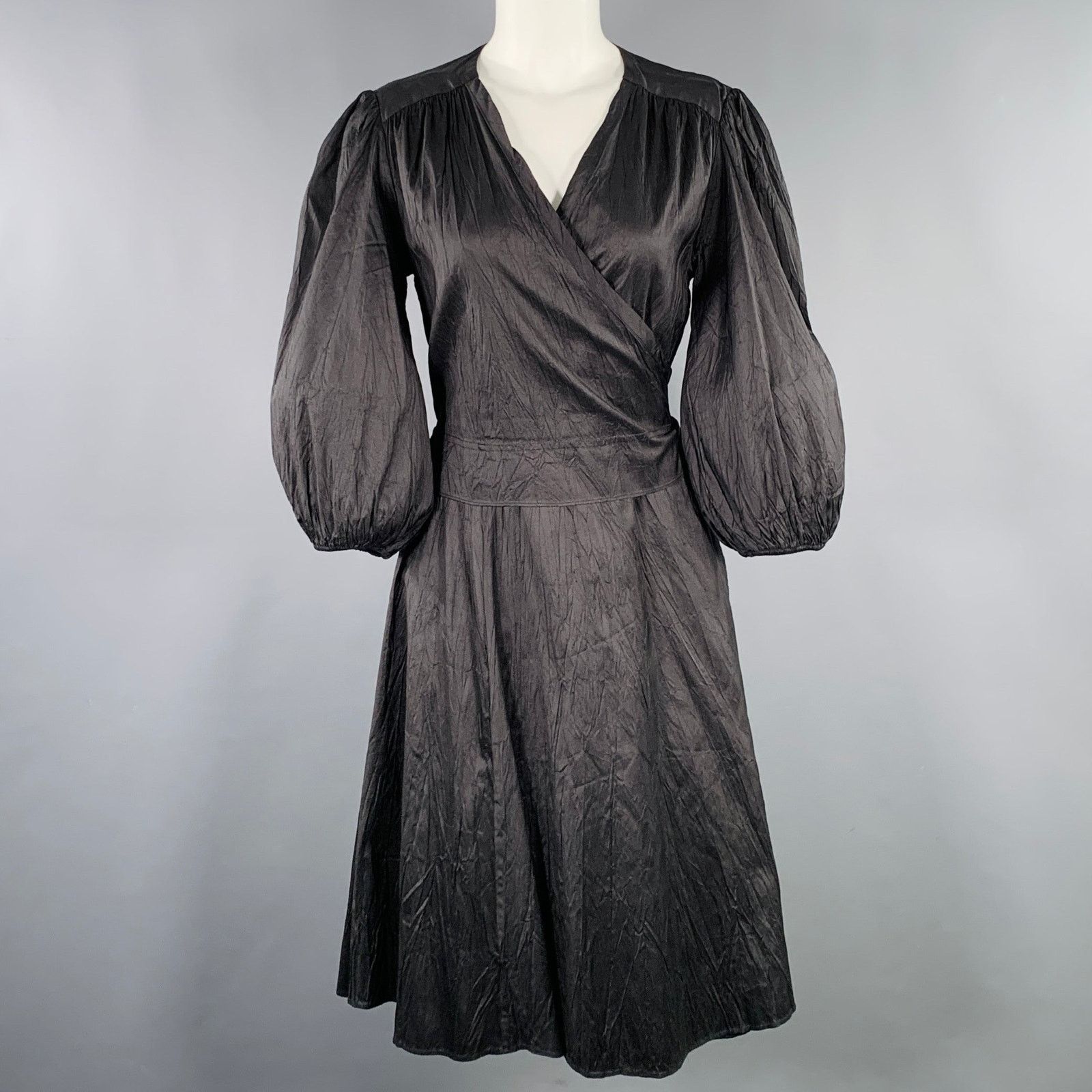 Calypso St Barth CALYPSO Size S Black Silk Wrinkled Wrap Dress Size S / US 4 / IT 40 - 1 Thumbnail