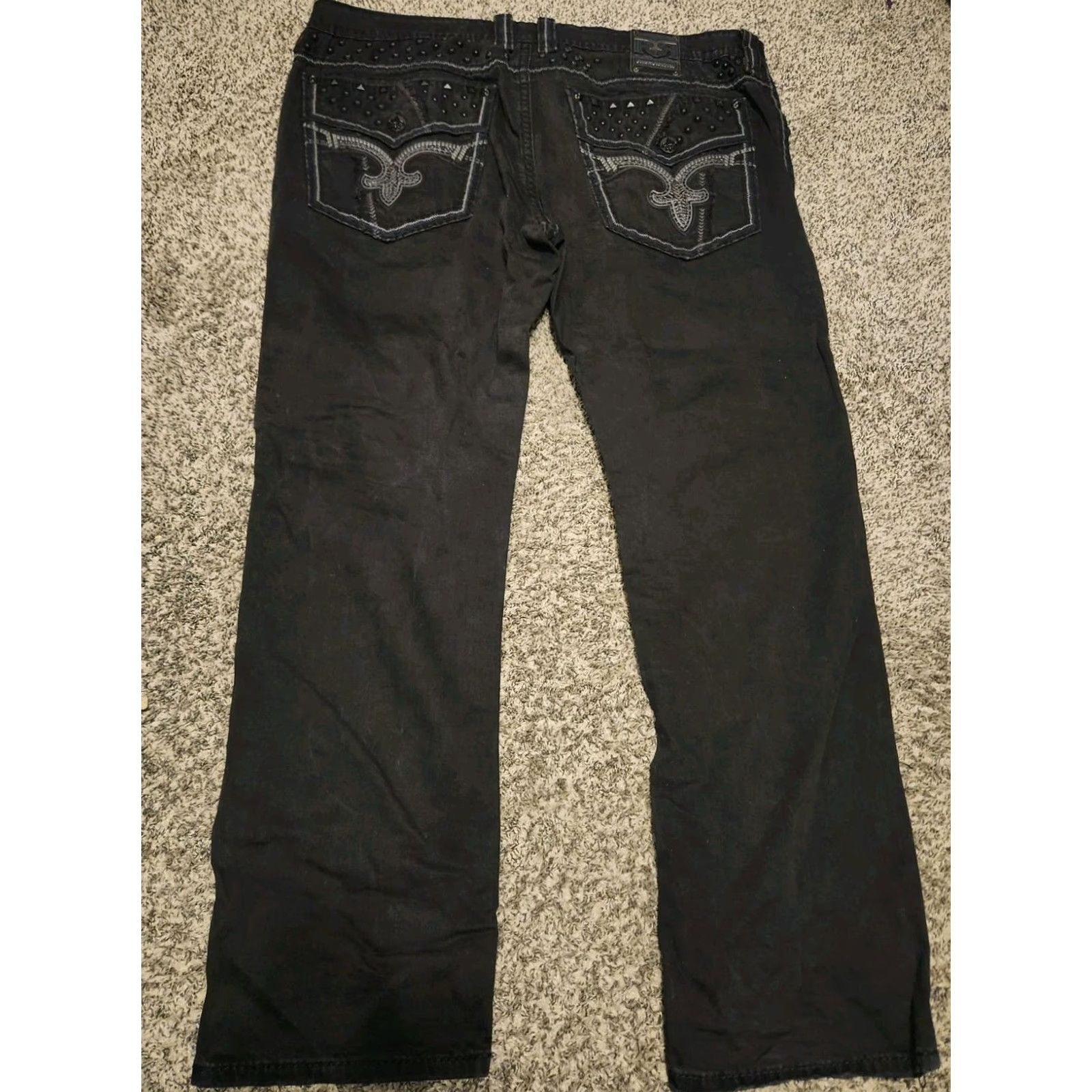 Vintage Westbourne biker black denim Rock Revival jeans Mens Sz 44 Straight 33in Inseam Black Biker Rock Revival Jeans Mens 44 Sz Big & Tall Denim Jeans Size US 44 / EU 60 - 2 Thumbnail