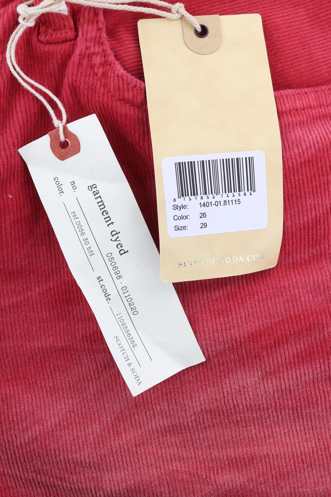 Scotch & Soda W29 Chino Corduroy Washed Red Button Fly Logo 84141 Size US 29 - 6 Thumbnail