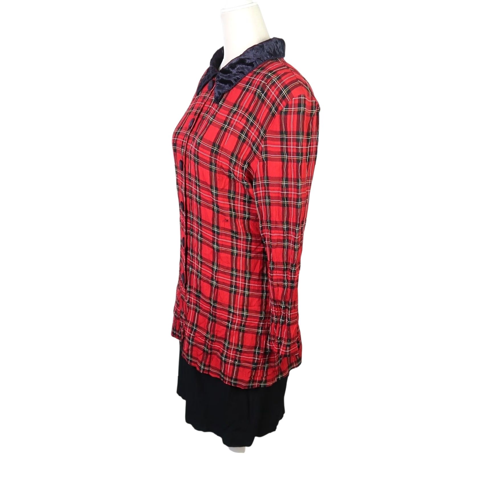 Brandblack VINTAGE Just In Thyme Dress Red Plaid Knee Length 12 Womens 80s 90s Workwear Button Zip Collar Long Sleeve Size XL / US 12-14 / IT 48-50 - 3 Thumbnail
