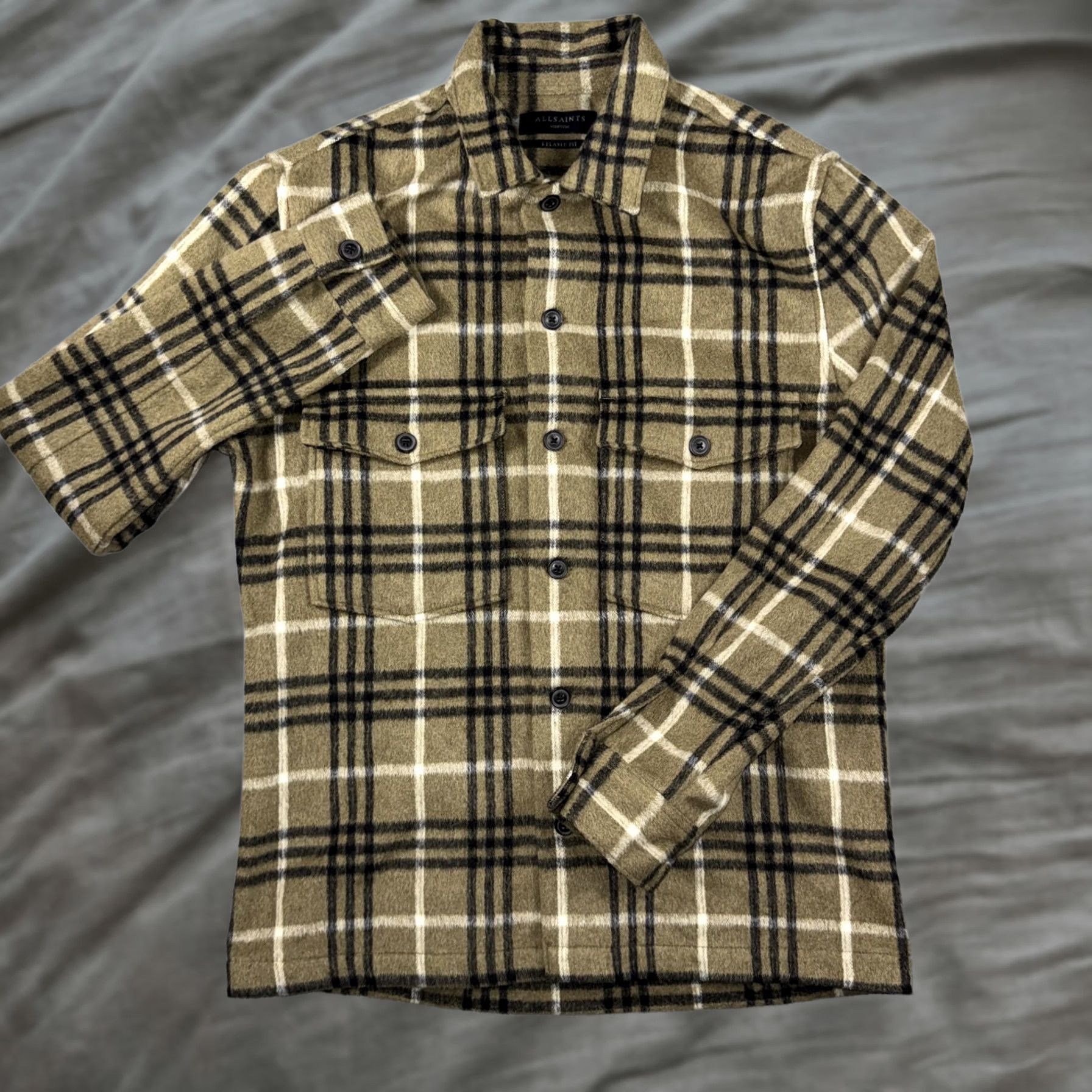 Allsaints VINTAGE AllSaints Shirt Mens Medium Beige Plaid Flannel Button Front Relaxed Fit Casual Size US M / EU 48-50 / 2 - 1 Thumbnail
