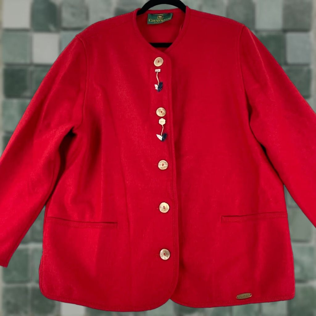 Vintage Giesswein Austria Red Button-Front Jacket Womens 100% Wool VTG Size 12 Size XL / US 12-14 / IT 48-50 - 1 Thumbnail