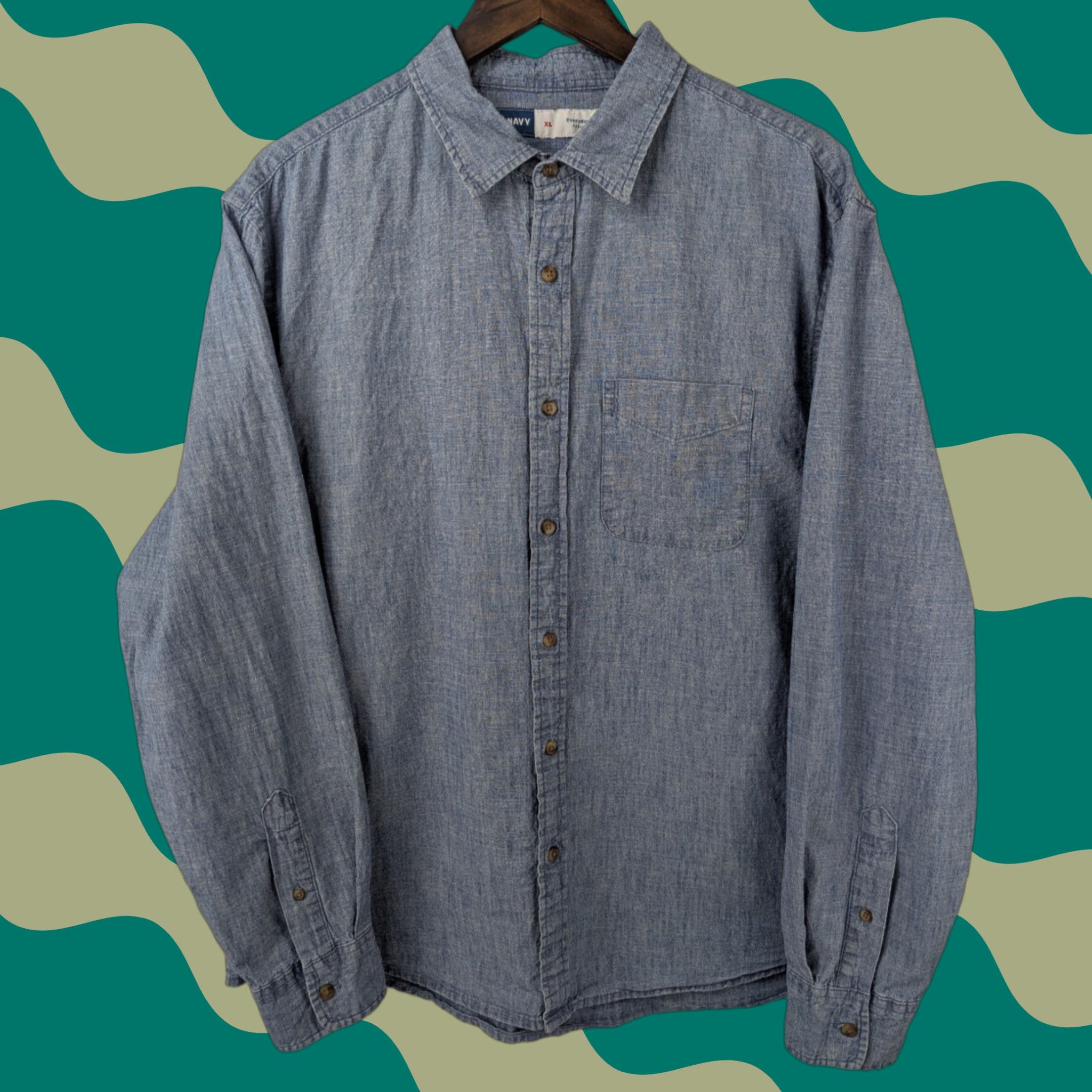 Old Navy Old Navy Shirt Men's XL Blue Chambray Button-Front Cotton Regular Fit Size US XL / EU 56 / 4 - 1 Thumbnail