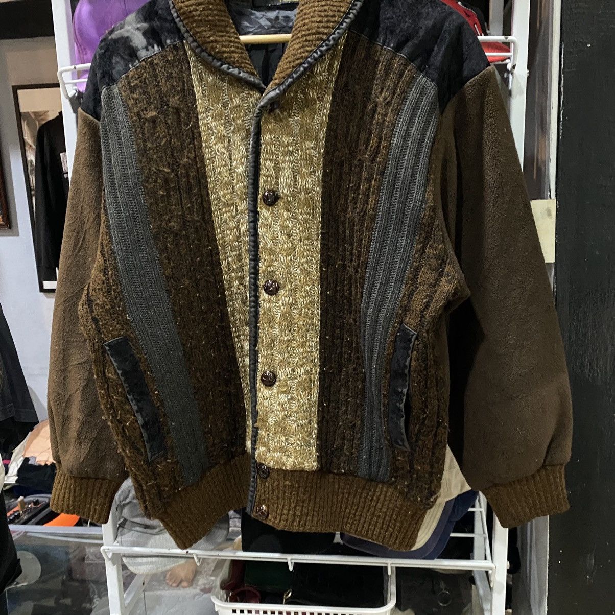 Valentino × Vintage Vtg 80/90 Rudolph Valentino Patchwork Knit Fleece Sweater Size US M / EU 48-50 / 2 - 5 Thumbnail