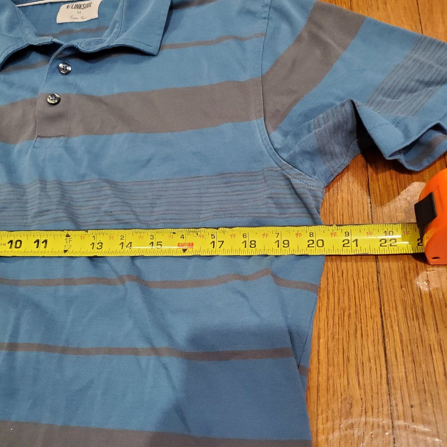 Vintage Linksoul Polo Shirt Mens M Blue Striped Tempus Fugit Golf Performance 100% Cotton Short Sleeve Polo Shirt Mens Size US M / EU 48-50 / 2 - 5 Thumbnail