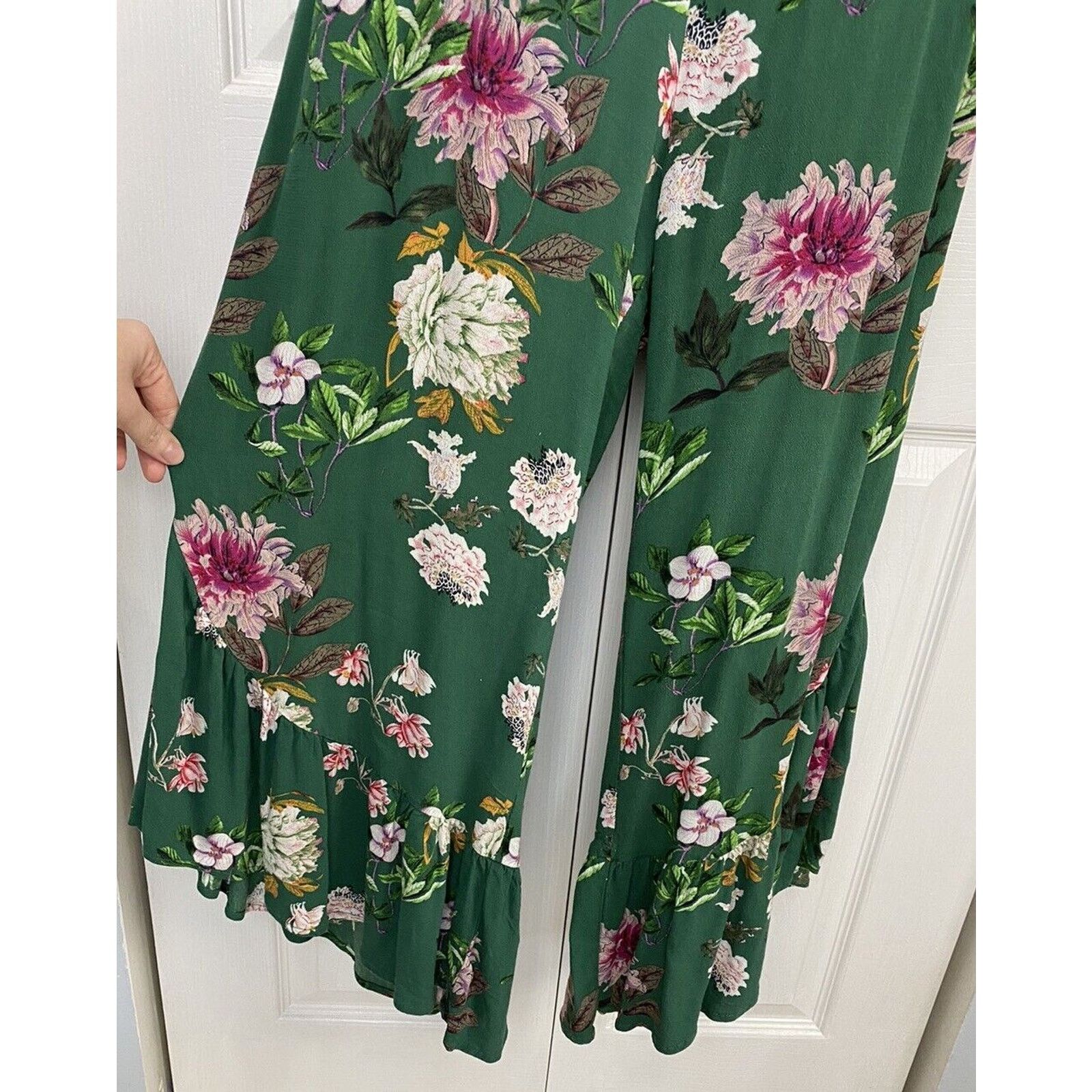 Other For The Republic Jumpsuit S Green Floral Tropical V Neck Size 29" - 3 Thumbnail