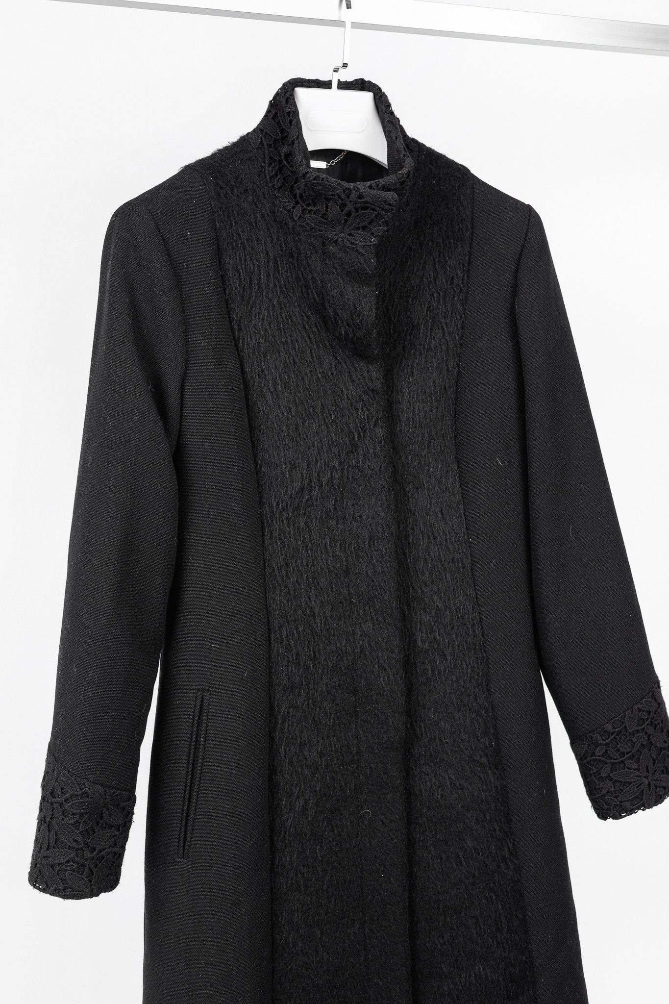 Versus Versace Versus Versace Black Fuzzy Wool Lace-Trim Coat Size S / US 4 / IT 40 - 3 Thumbnail