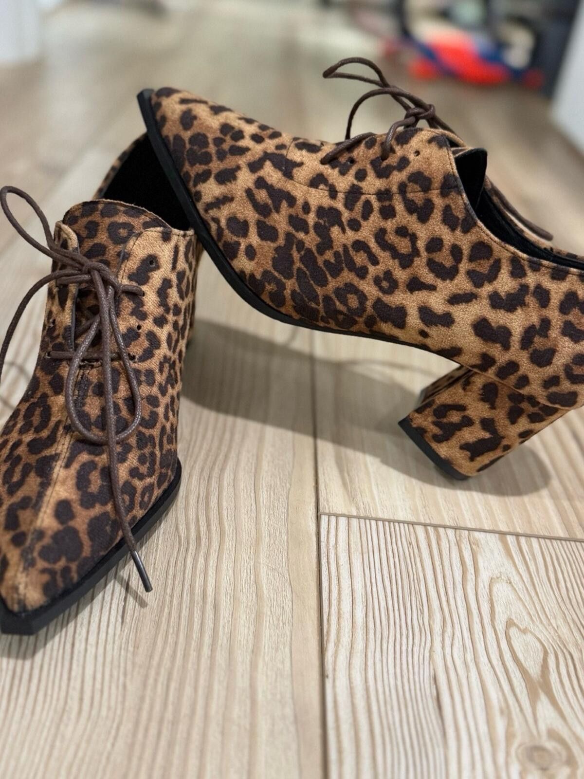 Other Leopard Print Lace-Up Block Heel Women's Shoes - Brown Size US 10 / IT 40 - 3 Thumbnail