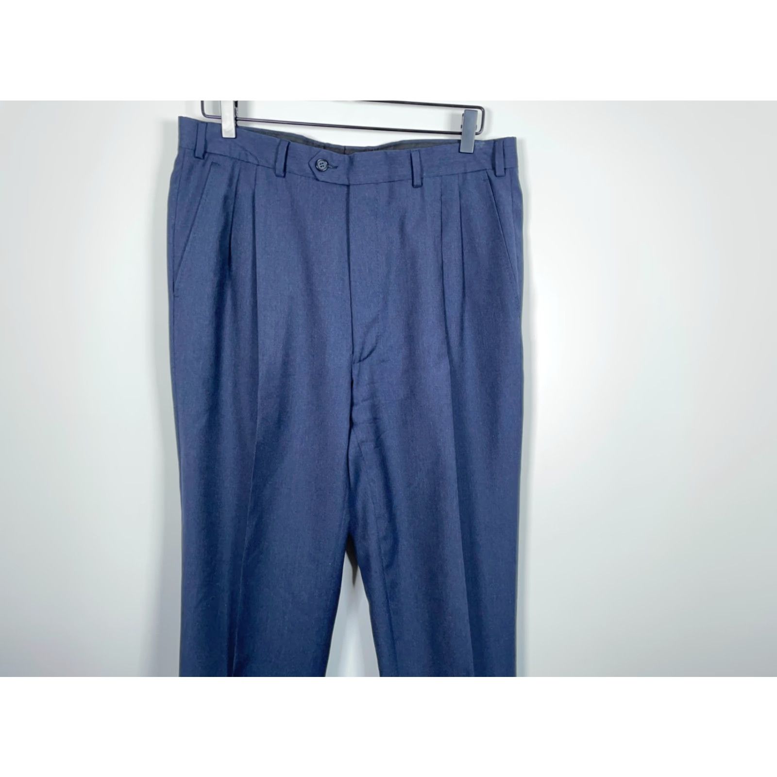Vintage VINTAGE Angelico Tasmania Wool Pleated Trousers Men's 34 x 28.5 Dark Blue Cuffed Pants Wool Pleated Trousers Size US 35 - 4 Thumbnail