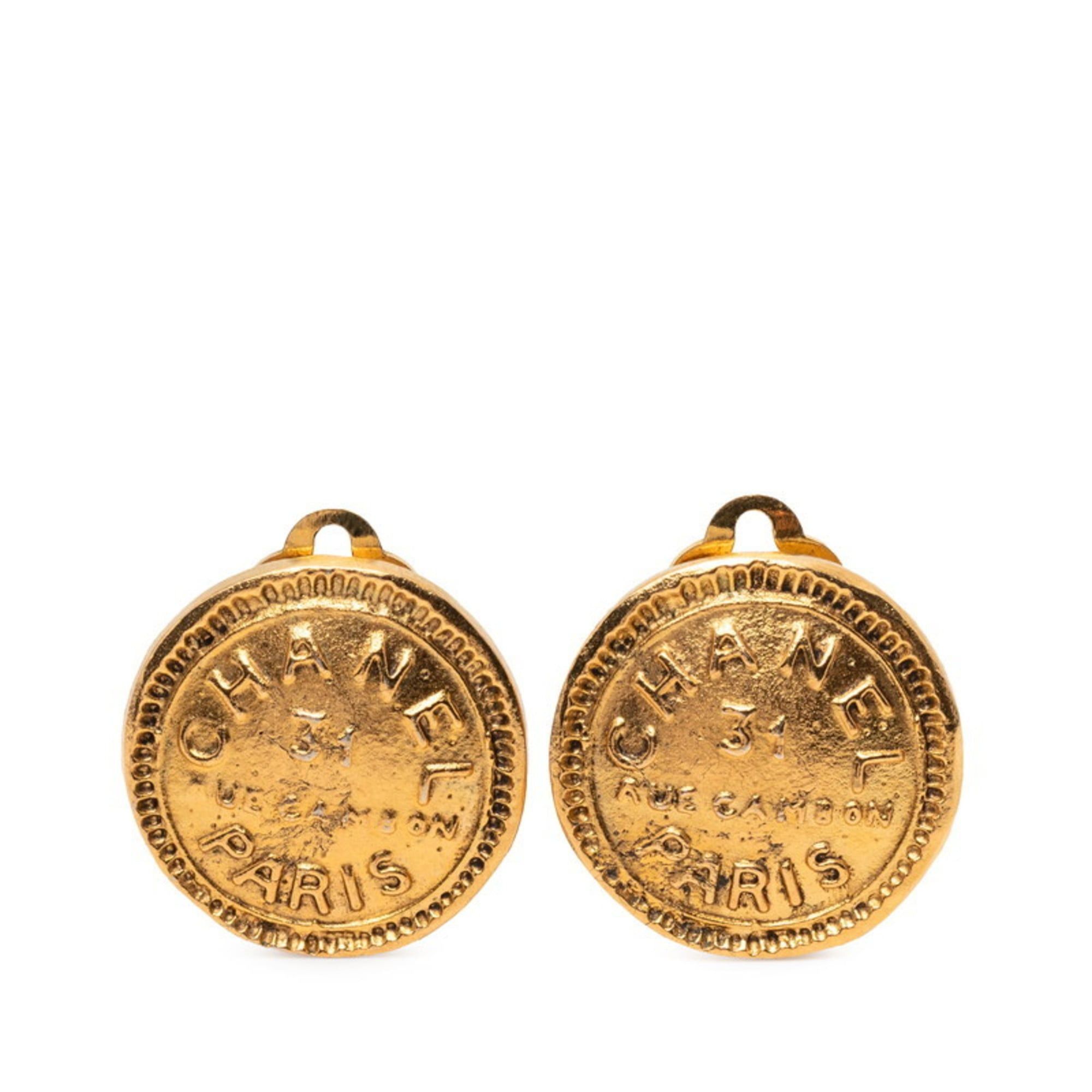 Chanel Vintage Chanel 31 RUE CAMBON Le Cambon logo earrings, gold plated, for women. Size ONE SIZE - 1 Thumbnail