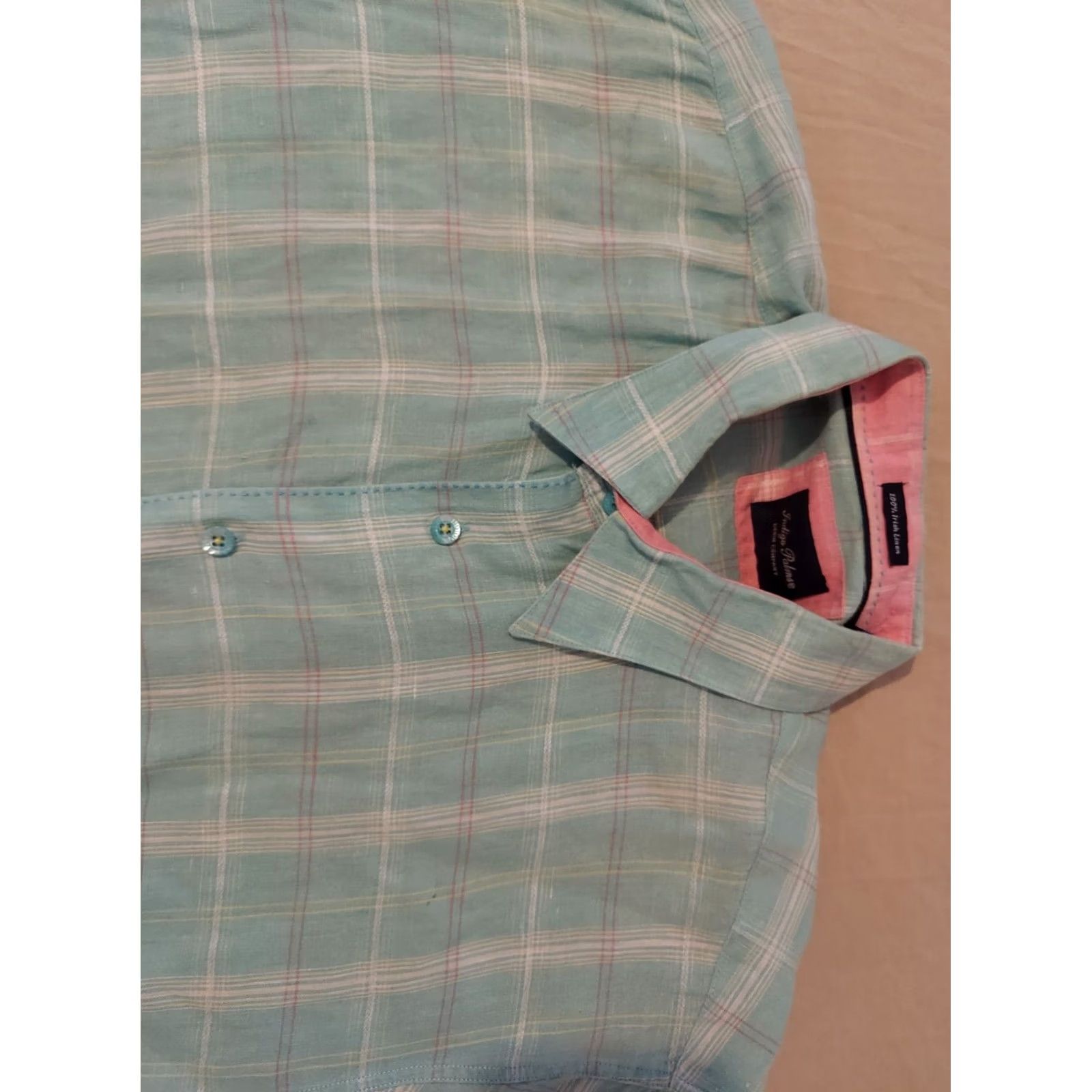 Tommy Bahama Tommy Bahama Shirt Mens L Large Indigo Palms Linen Dress Short Sleeve Blue Size 42R - 2 Thumbnail