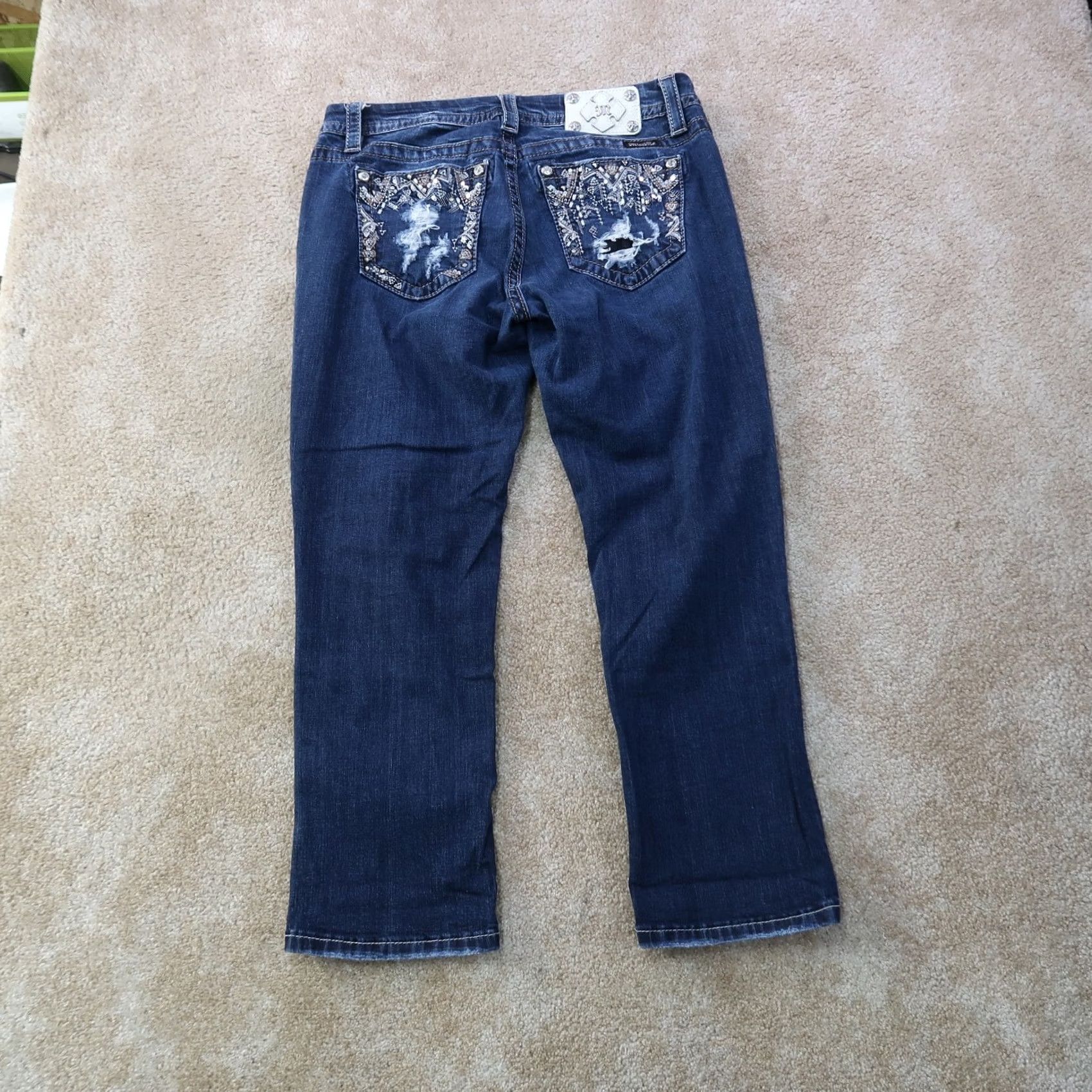 Miss Me Miss Me Denim Jeans Cropped Mid Rise 29 Blue Stretch 5-Pocket Womens Regular Size 29" - 7 Thumbnail