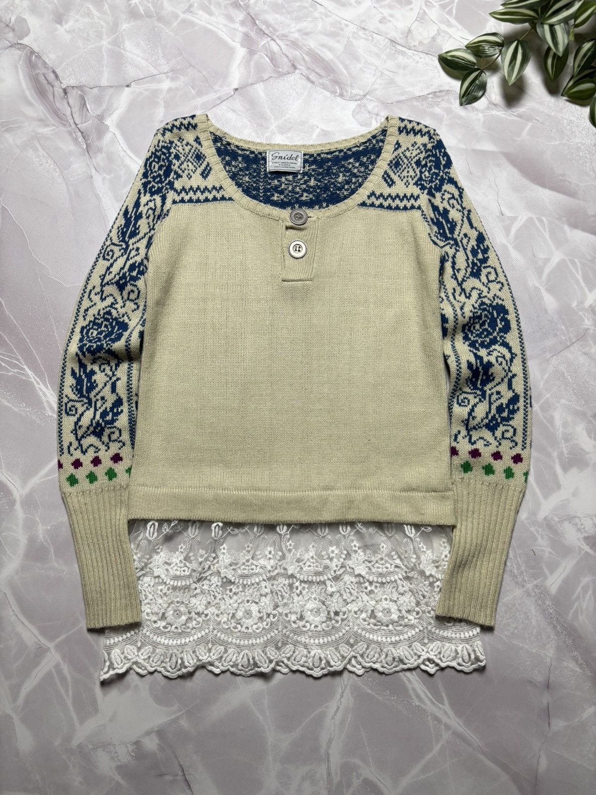 Japanese Brand Snidel Henley Sweater Lace Hem Folk Babydoll Women's S Size S / US 4 / IT 40 - 1 Thumbnail