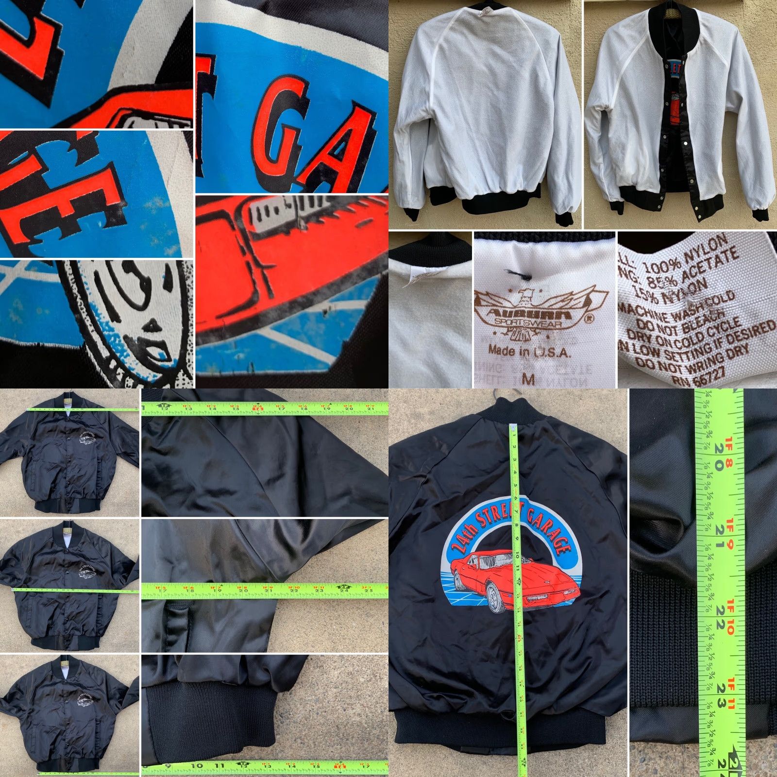 Garage VINTAGE Auburn Sportswear Jacket Men M Black Satin Neon Corvette Graphics 24th Street Garage US Made Snap Closure Logo Varsity Retro 80s 90s Cars Size US M / EU 48-50 / 2 - 8 Thumbnail