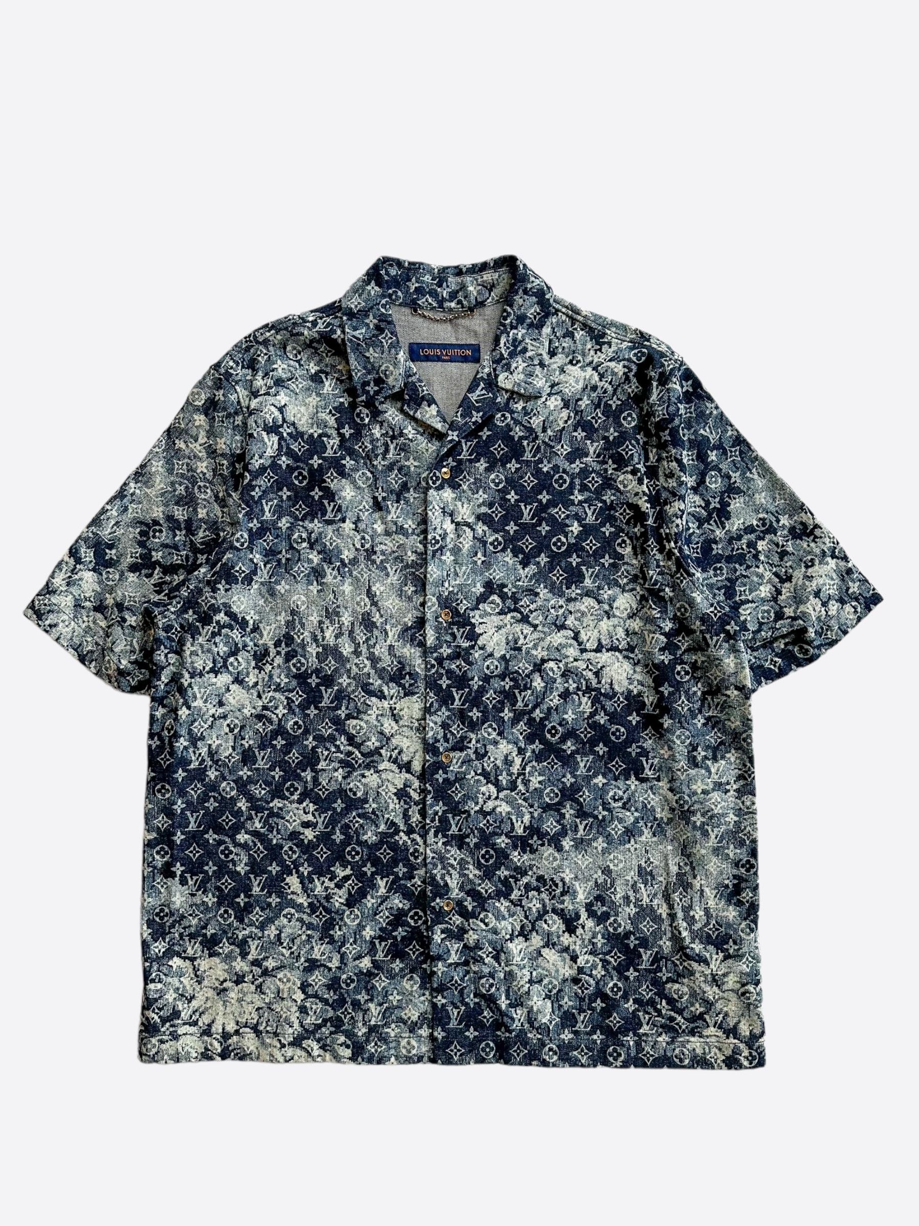 image of Louis Vuitton Blue Tapestry Monogram Button Up Shirt, Men's (Size 2XL)