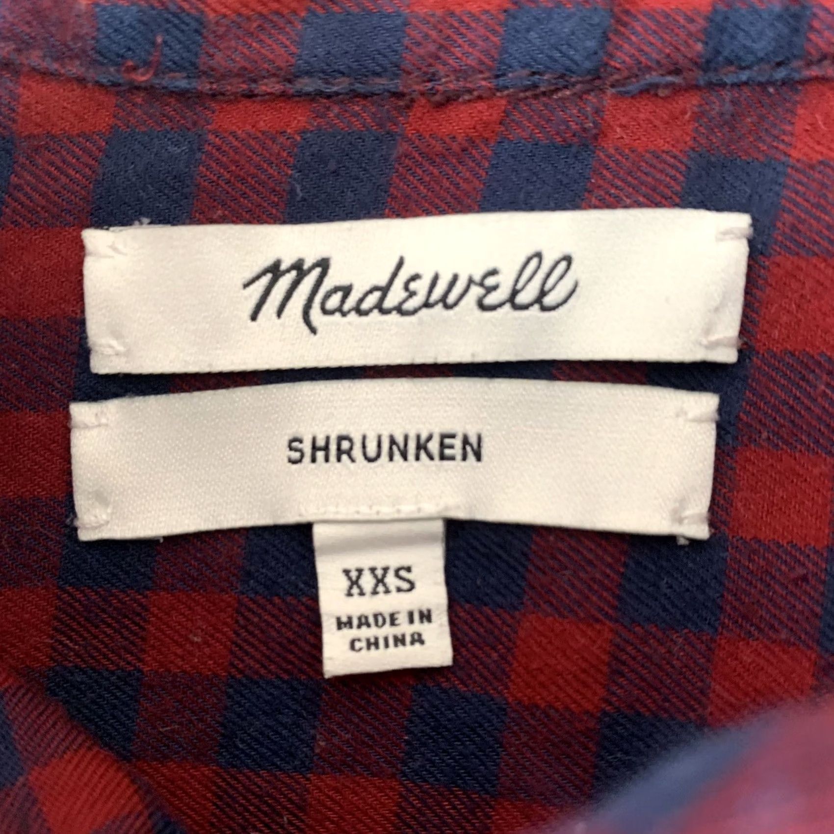 Madewell MADEWELL SHRUNKEN SHIRT WOMENS XXS BLUE RED CHECK LONG SLEEVE COLLAR Size XXS / US 00 / IT 34 - 3 Thumbnail