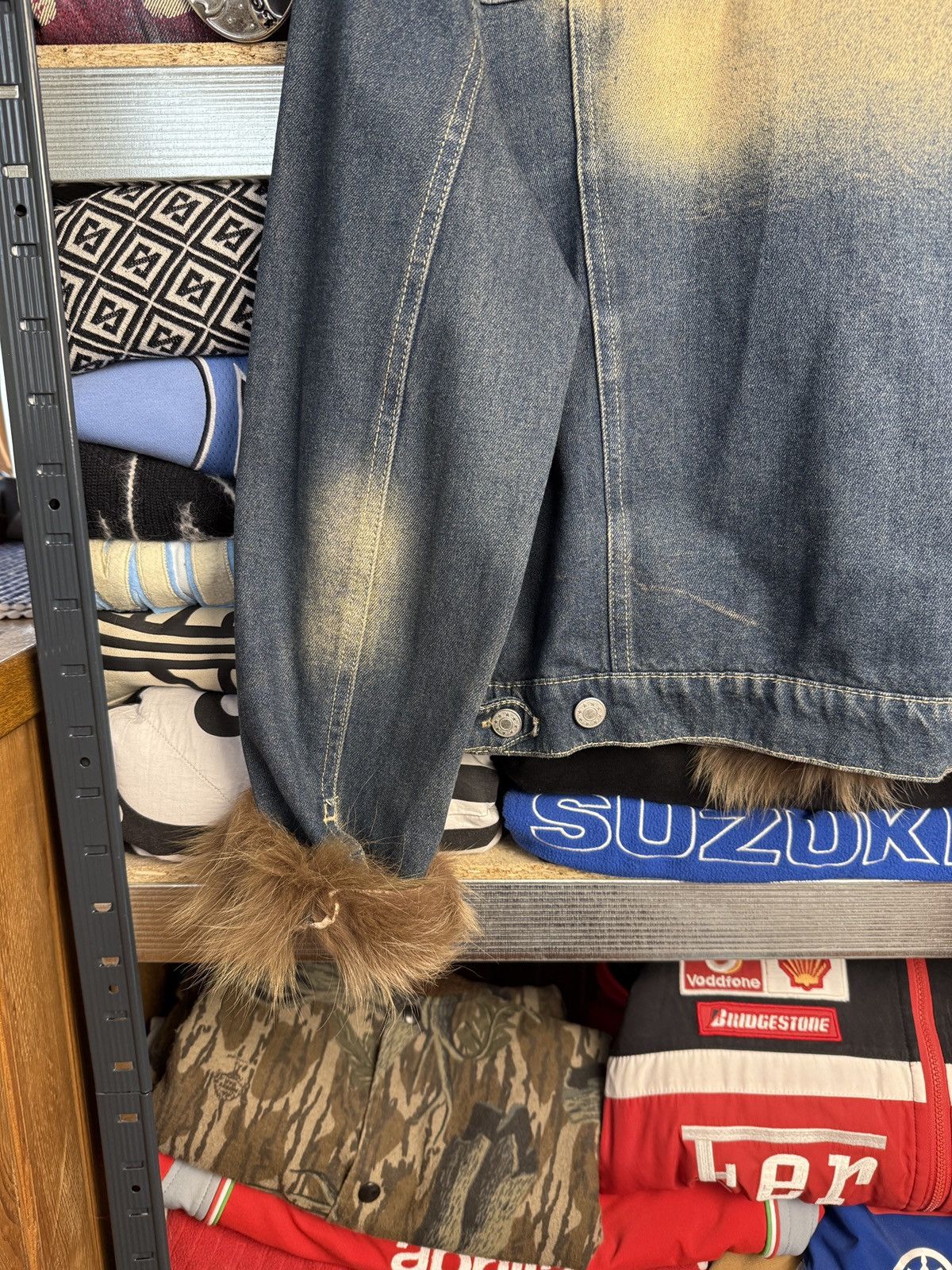 If Six Was Nine Y2K Denim Faux Fur Trim Jacket Distressed Washed Jean Size M / US 6-8 / IT 42-44 - 10 Thumbnail