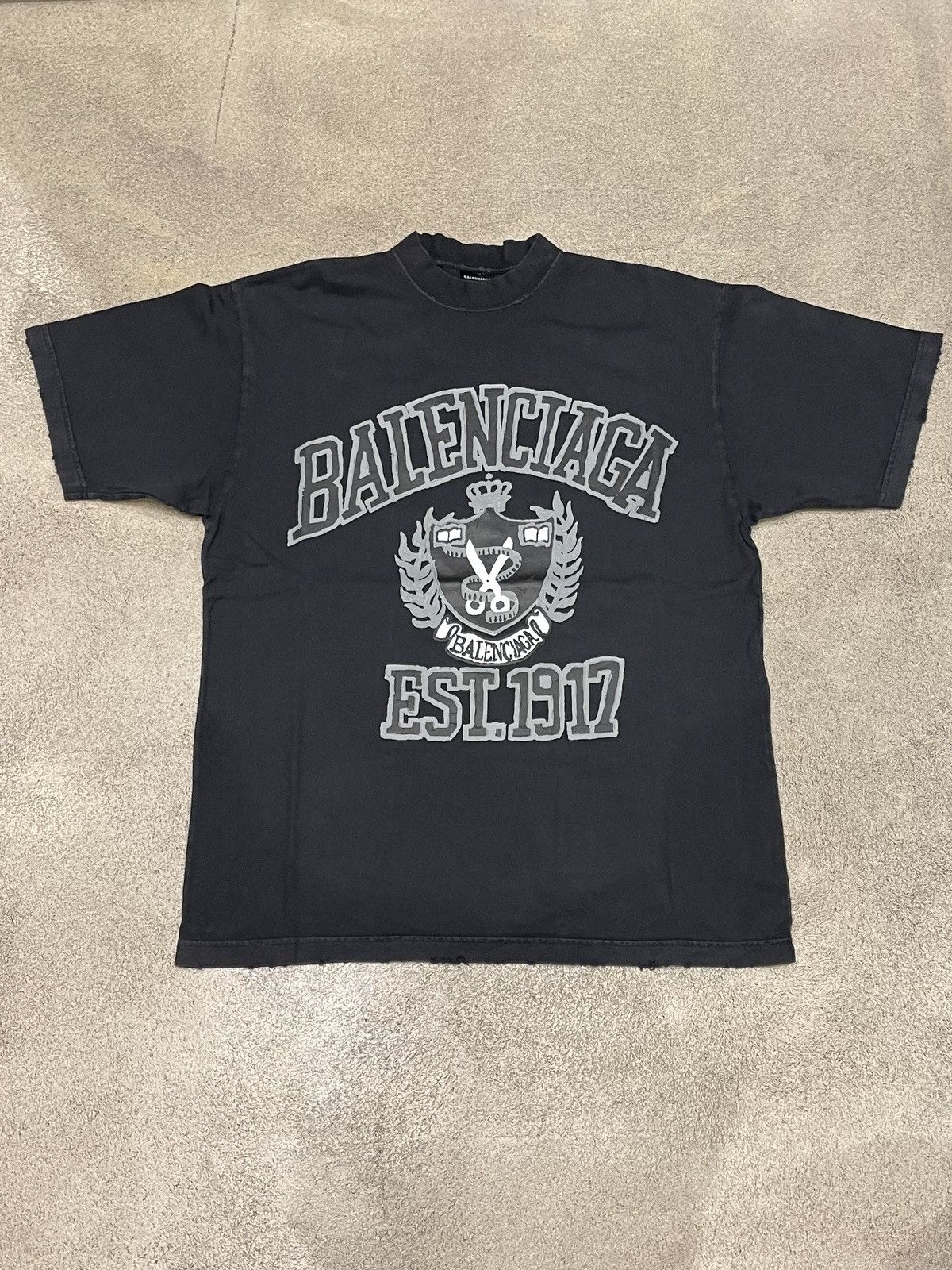 image of Balenciaga Est 1917 College T-Shirt in Black, Men's (Size XS)