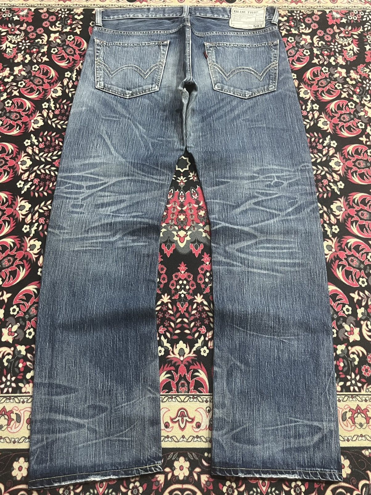 Edwin Edwin 503 Blue Trip Slashed Blue Washed Straight Leg Jeans Size US 34 / EU 50 - 2 Thumbnail