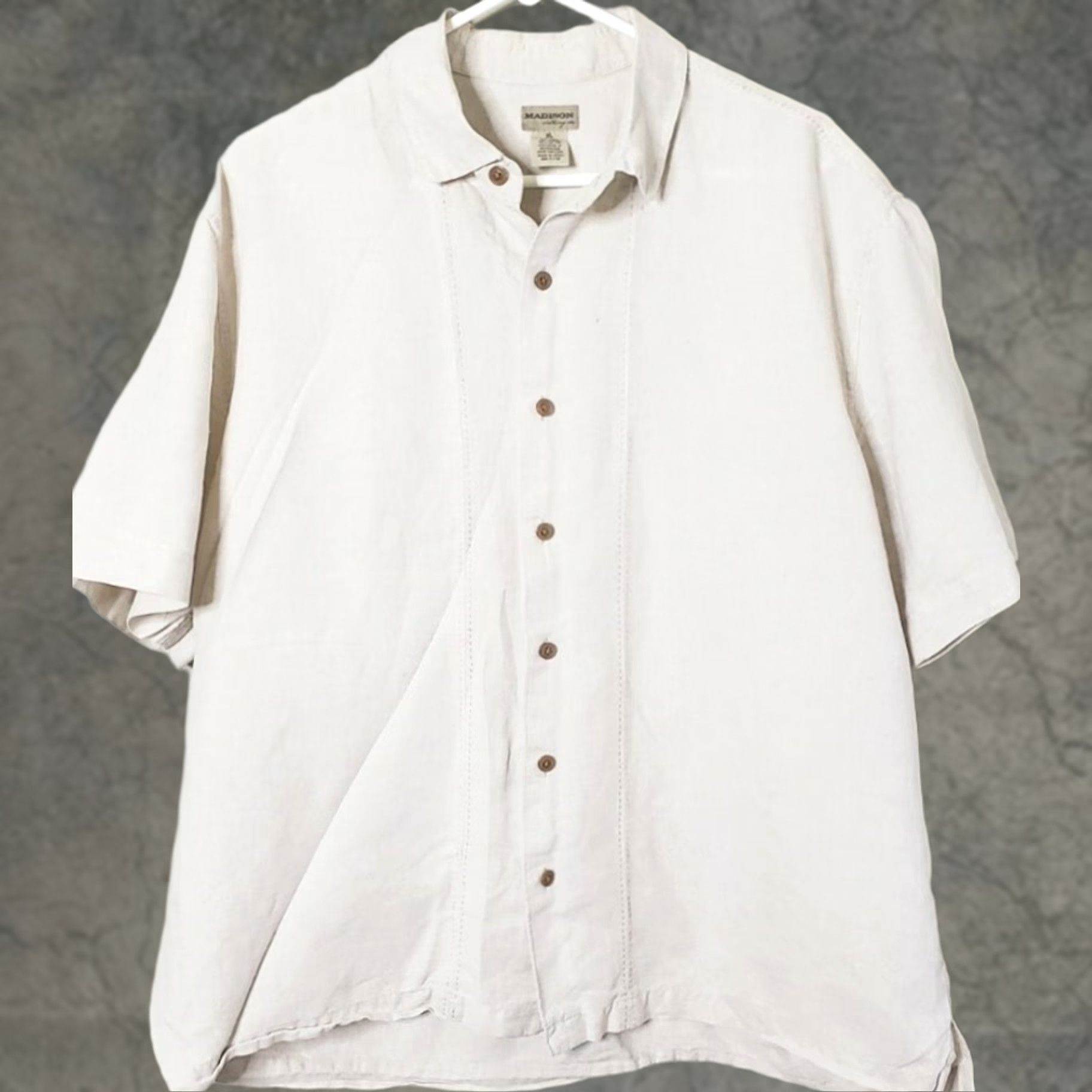 Madison Madison Clothing Co. Shirt XL Beige Linen-Cotton Short Sleeve Button Down Mens Regular Collar Size US XL / EU 56 / 4 - 1 Thumbnail