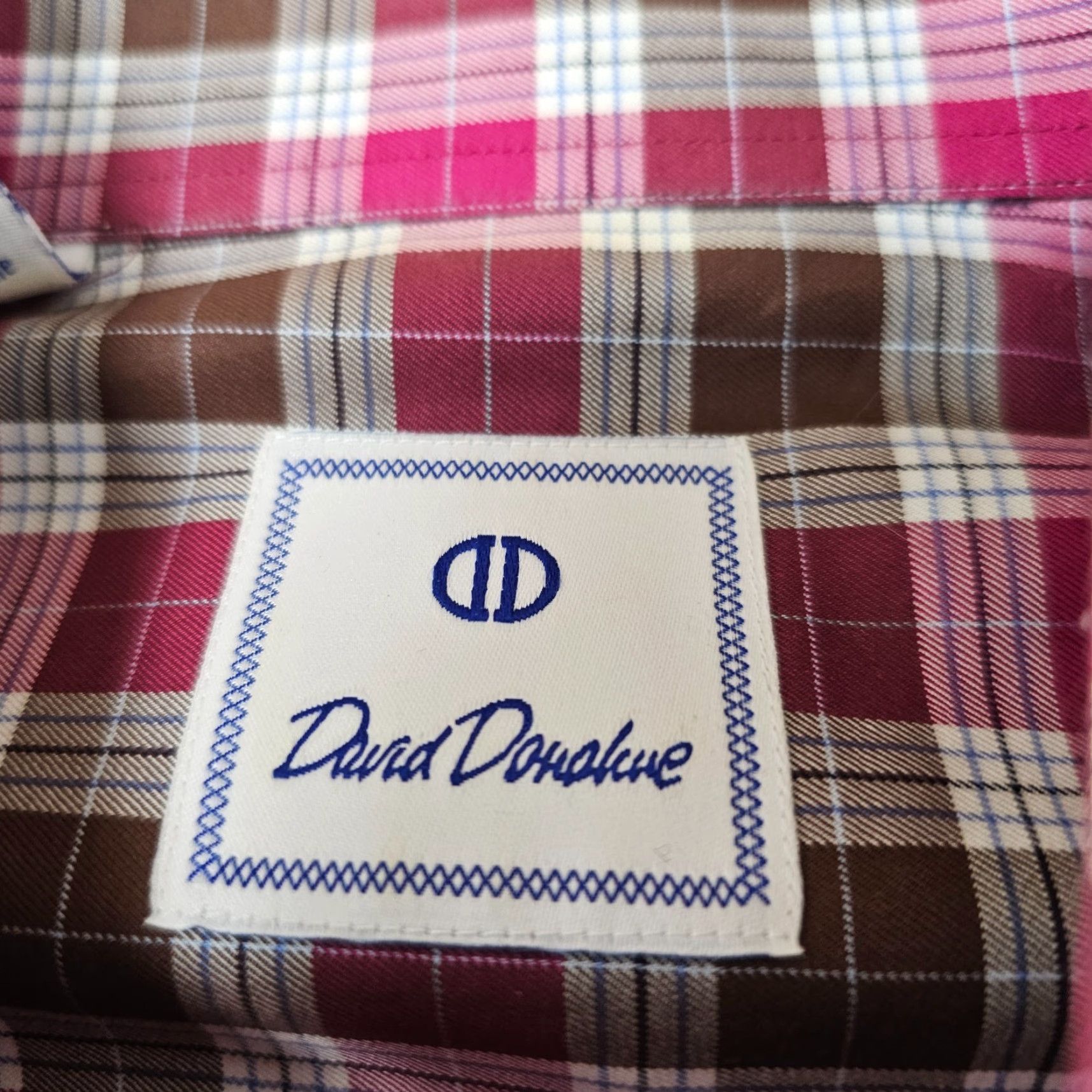 David Donahue David Donahue Dress Shirt Mens Large Brown Pink Check Woven Cotton Long Sleeve Size 42R - 3 Thumbnail