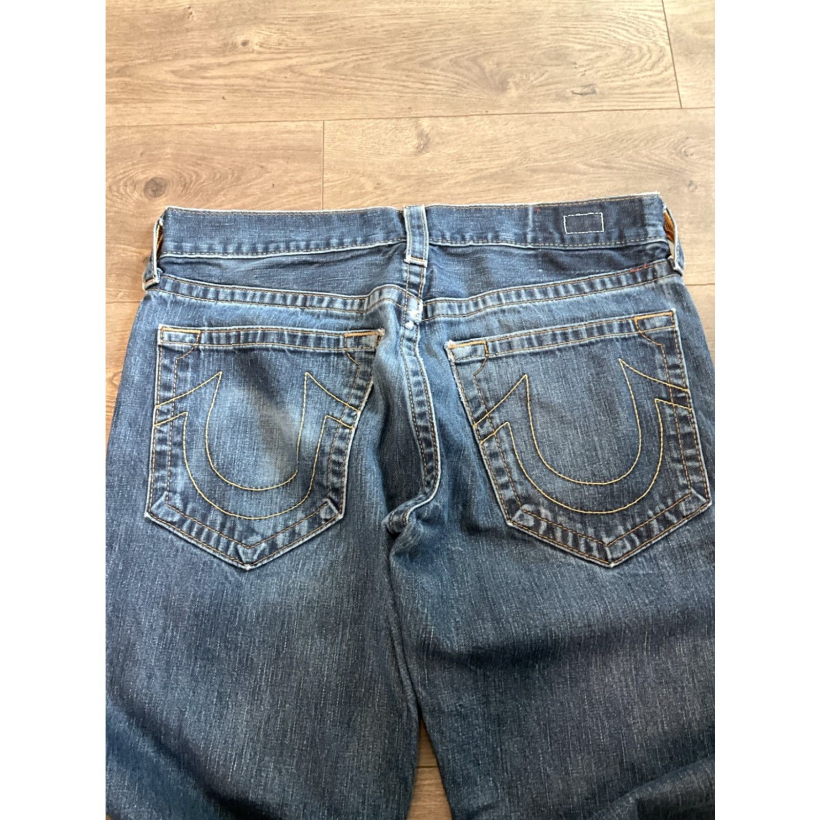 True Religion True Religion Jeans Ricky Relaxed Straight Mens 33 Inseam 34 Blue Denim Cotton 5-Pocket Logo Zipper Closure Size US 33 - 7 Thumbnail