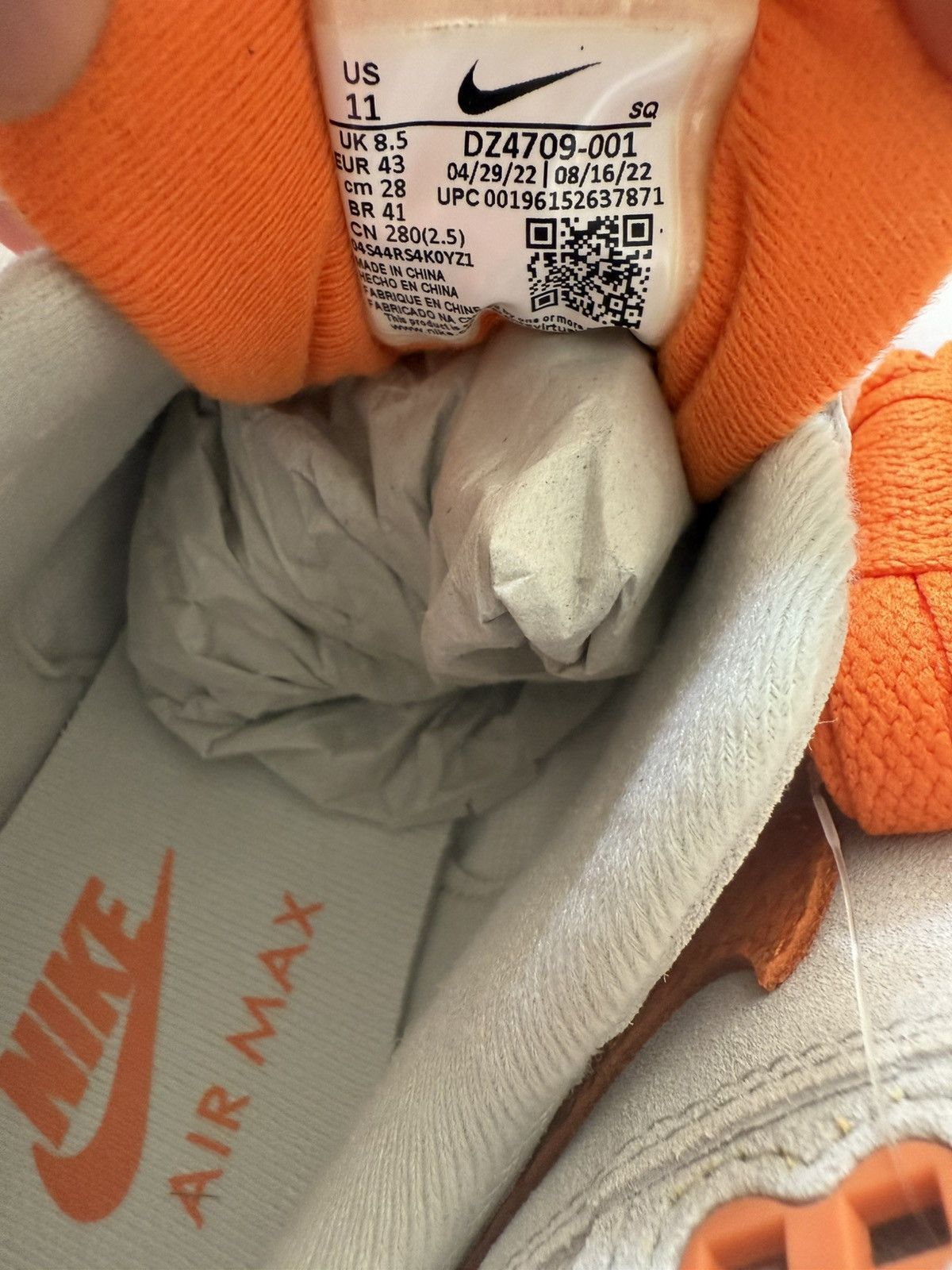 Nike Nike Air Max 1 “Safety Orange” DZ4709-001 Men’s 11 Size US 11 / EU 44 - 5 Thumbnail