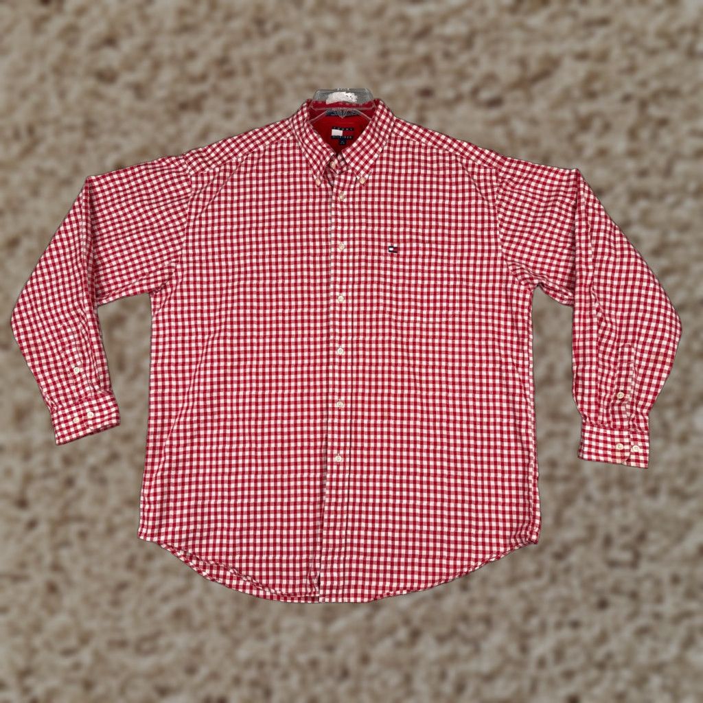 Tommy Hilfiger VINTAGE Tommy Hilfiger Shirt Men XL Red Plaid 100% Cotton Long Sleeve Pocket (Collared, Button-Down) Size US XL / EU 56 / 4 - 1 Thumbnail