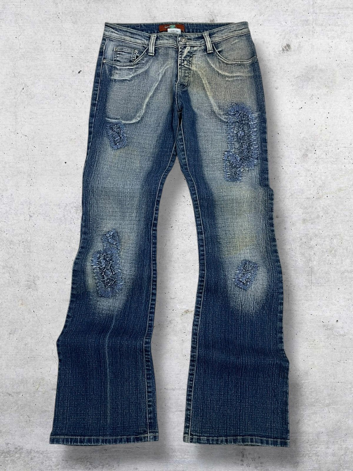Tornado Mart SILVER KISS JAPAN DESIGNER FLARED DISTRESSED MUDWASH JEANS Size US 28 / EU 44 - 1 Thumbnail