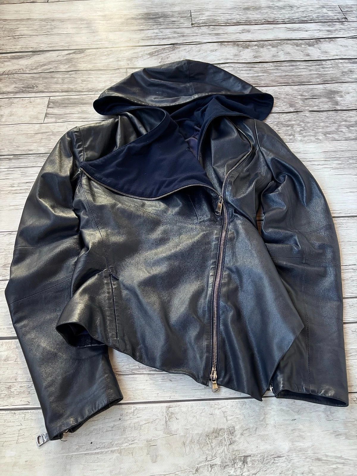 Yohji Yamamoto RICK OWENS TYPE ASSYMETRICAL ZIP LUXURY LEATHER JACKET HOOD Size US M / EU 48-50 / 2 - 4 Thumbnail