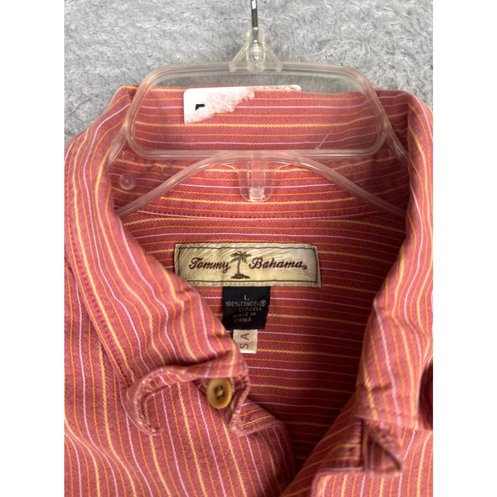 Tommy Bahama Tommy Bahama Shirt Men Large Red Button Up Vertical Stripe 100% Tencel Pocket Size US L / EU 52-54 / 3 - 7 Thumbnail