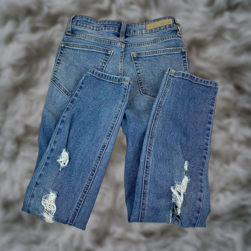 Vintage Cello Jeans Womens Size 1 High Rise Straight Leg Distressed Light Wash Stretch Size 25" / US 0 / IT 36 - 1 Thumbnail