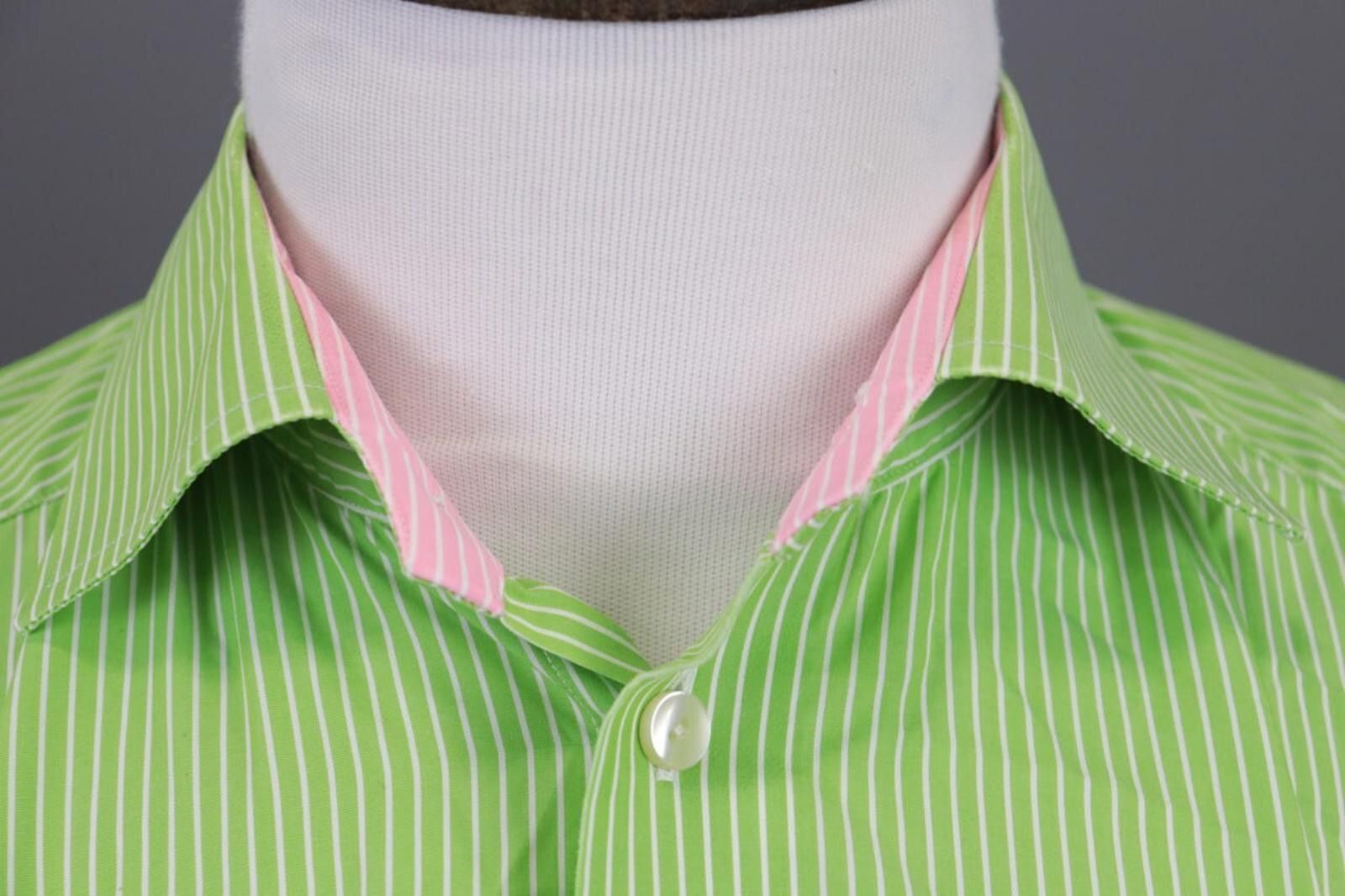 Eton Eton Contemporary Green Striped Luxury Shirt Size 41 /16 Size US M / EU 48-50 / 2 - 4 Thumbnail