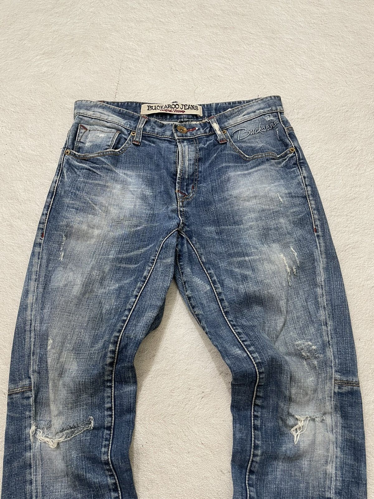 Kapital 2000s Buckaroo Ripped Denim Wash Jeans Slimfit Y2K Ifsix LGB Size US 31 - 2 Thumbnail