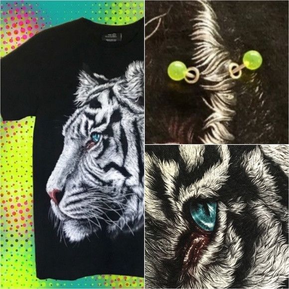 Other White Tiger T-Shirt Glow in the Dark 3-D Piercing Black Tee Size US S / EU 44-46 / 1 - 7 Thumbnail