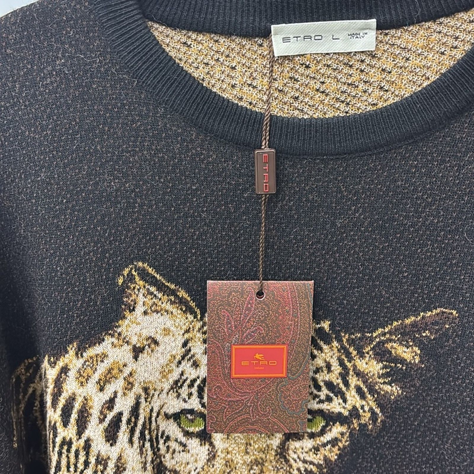 Etro NWT Etro Men's Black Leopard Graphic Crewneck Sweater Size L Size US L / EU 52-54 / 3 - 7 Thumbnail