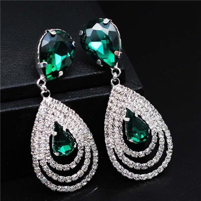 Other Emerald Green Dangle Earrings With Crystals Pierced Ears Size ONE SIZE - 1 Thumbnail