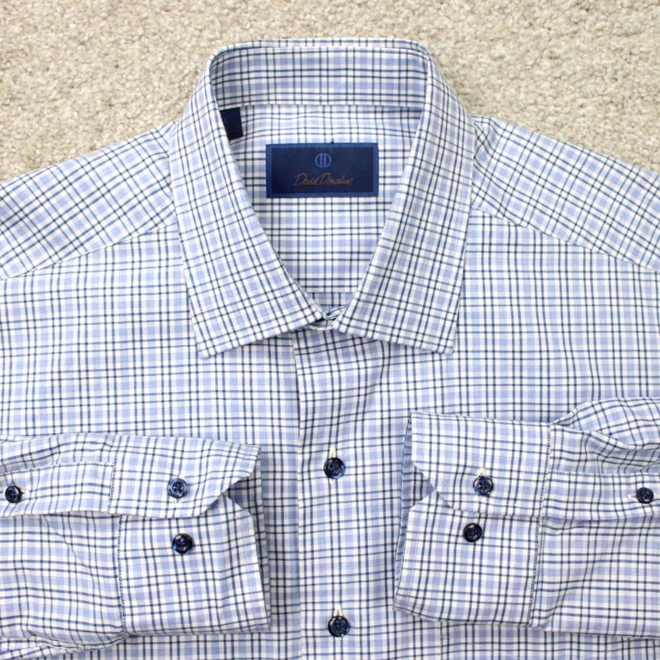 David Donahue David Donahue Shirt Mens Large Blue Plaid 100% Cotton Long Sleeve Button Up Size US L / EU 52-54 / 3 - 2 Thumbnail